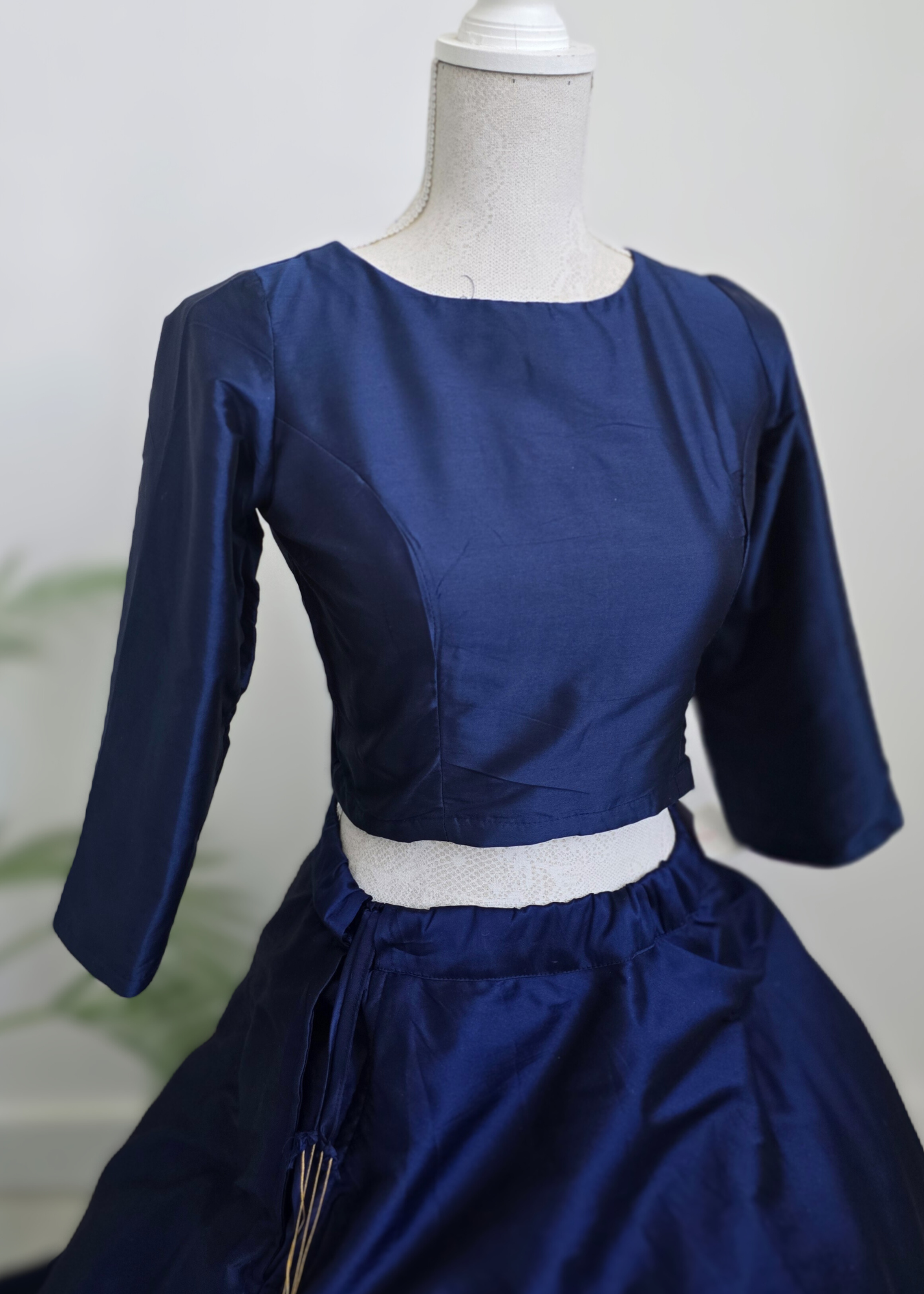 Navy Blue Silk High Neck Blouse with sleeves (size 4-26)