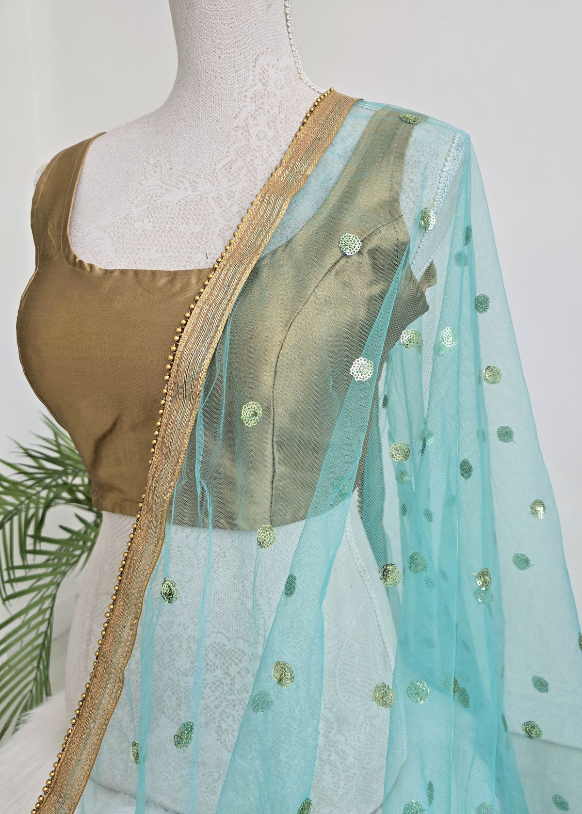 NB Light Teal Net Sequin Dupatta/Chunni