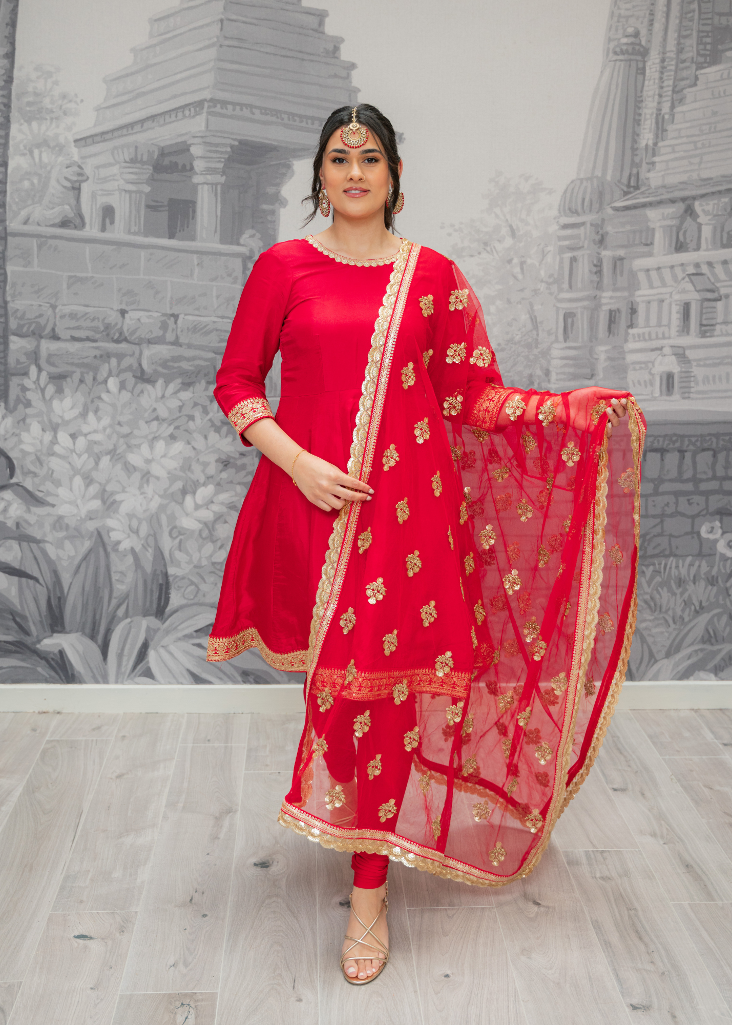Rashmi Luxury Red Silk Anarkali Suit with Pajami (Sizes 4-16)