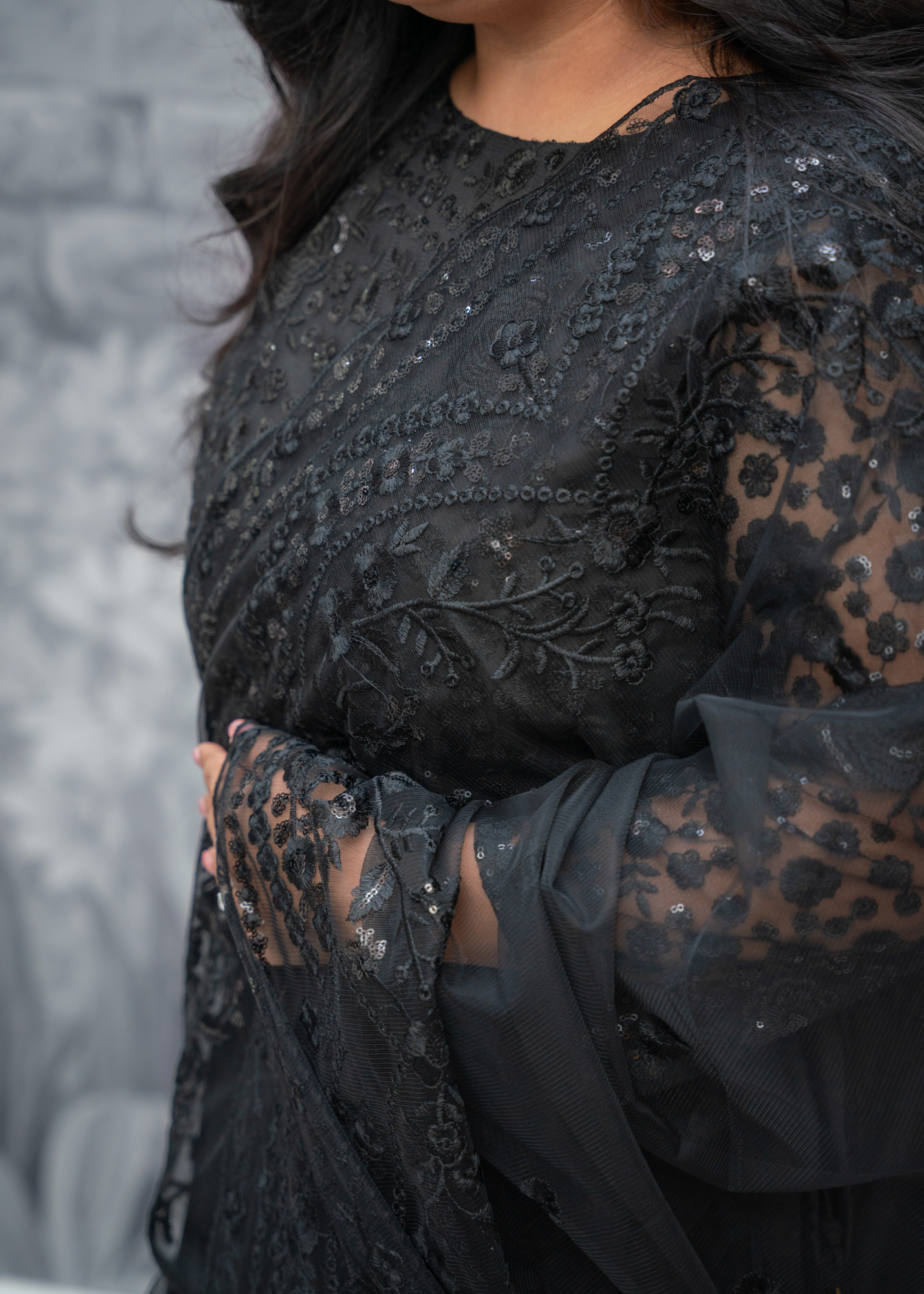 Ayesha Luxury Black Net Embroidered Dupatta/Chunni