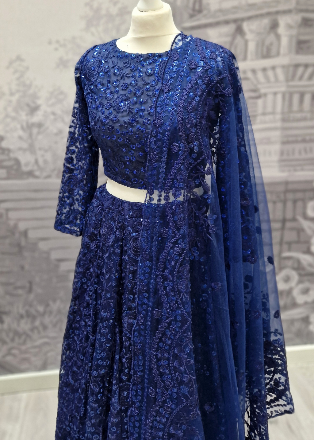 Ayesha Navy Net Long sleeved Blouse (size 4-24)