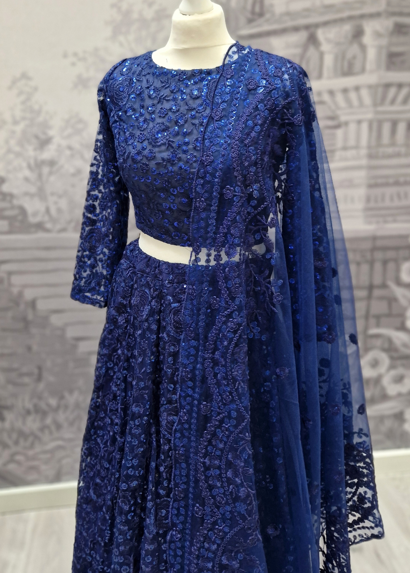 Ayesha Navy Net Long sleeved Blouse (size 4-24)