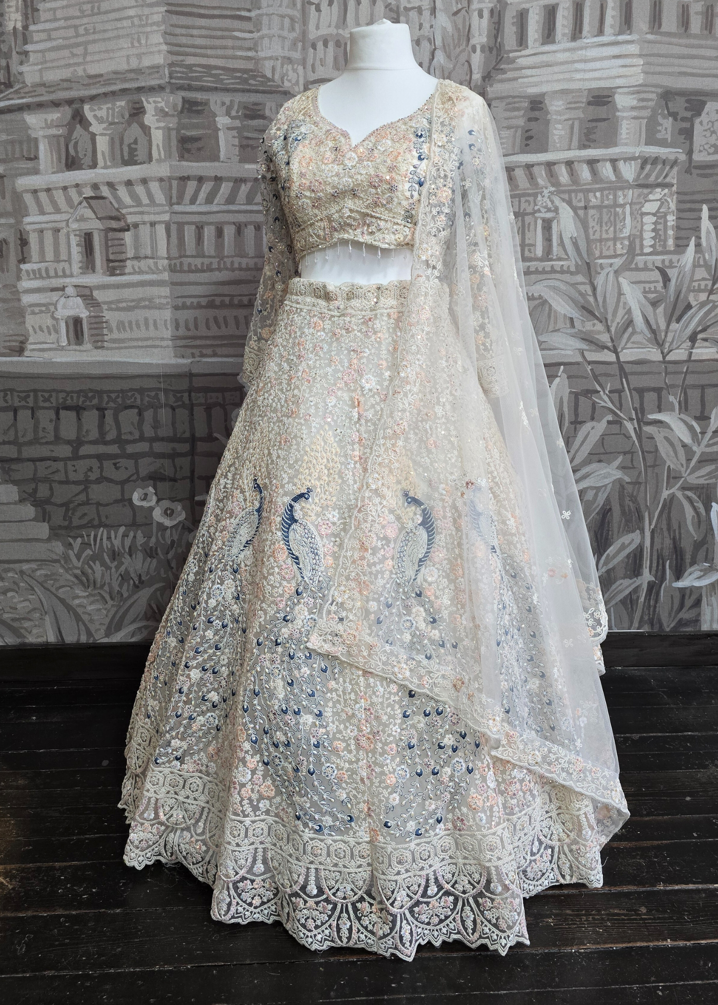 Luxury Ivory Peacock Lehenga (size 12)