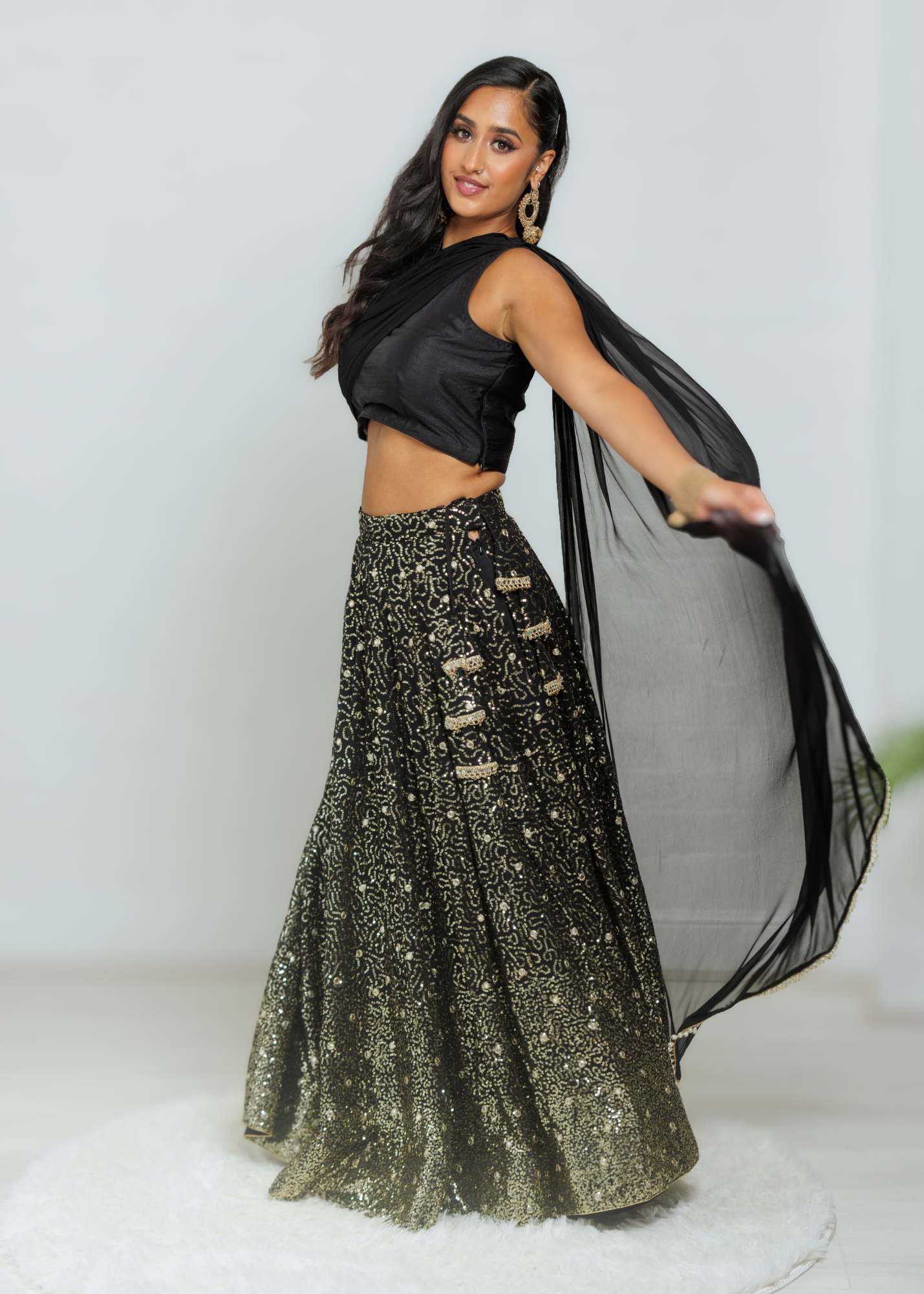 Arya Black Luxury One Shoulder & Dupatta blouse (6-18)