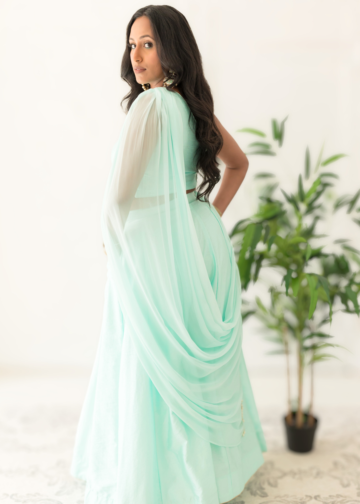 Arya Mint Luxury One Shoulder & Dupatta blouse (4-12)