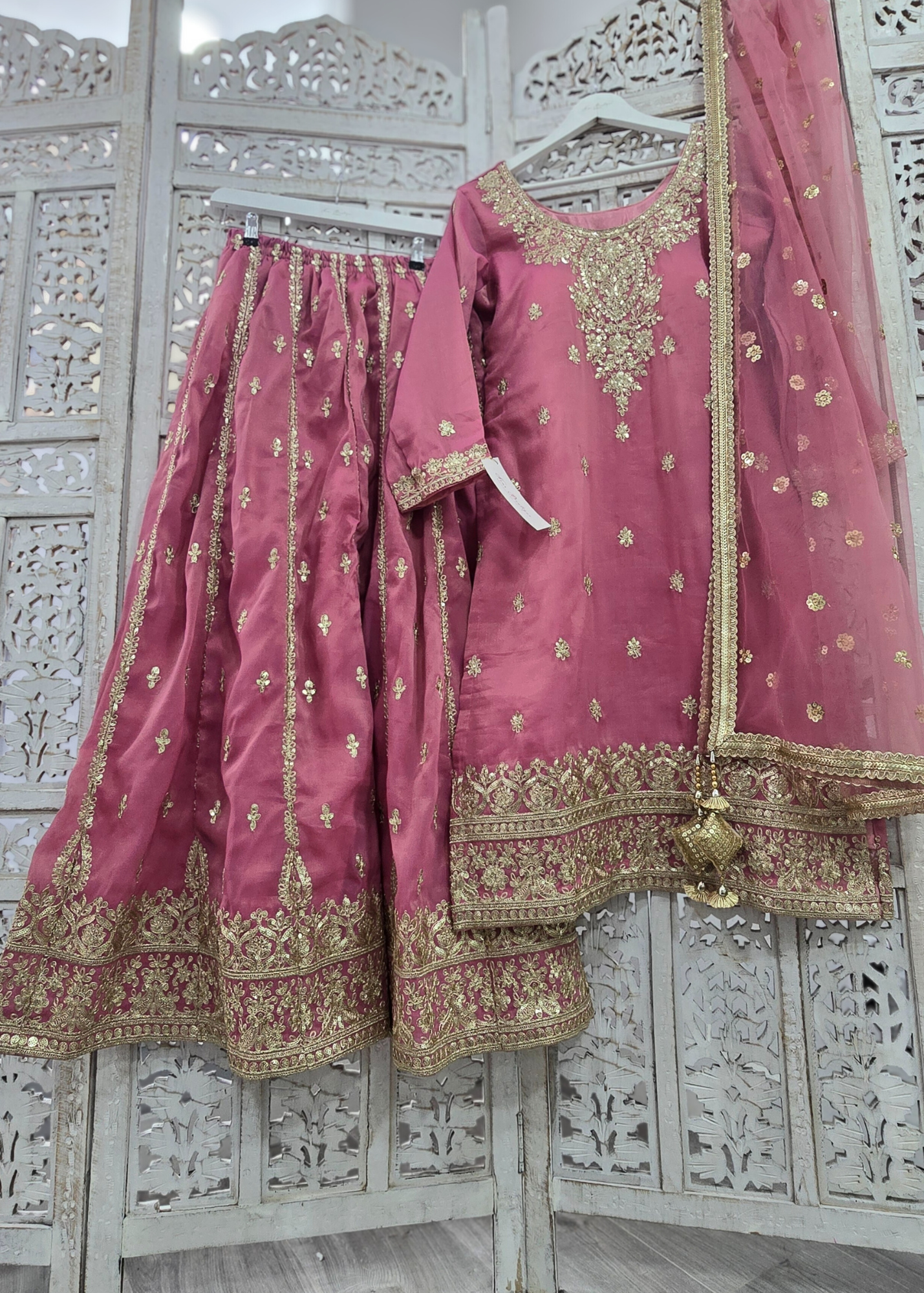 Mauve Gold Embroidered Sharara Suit (Size 10-12)