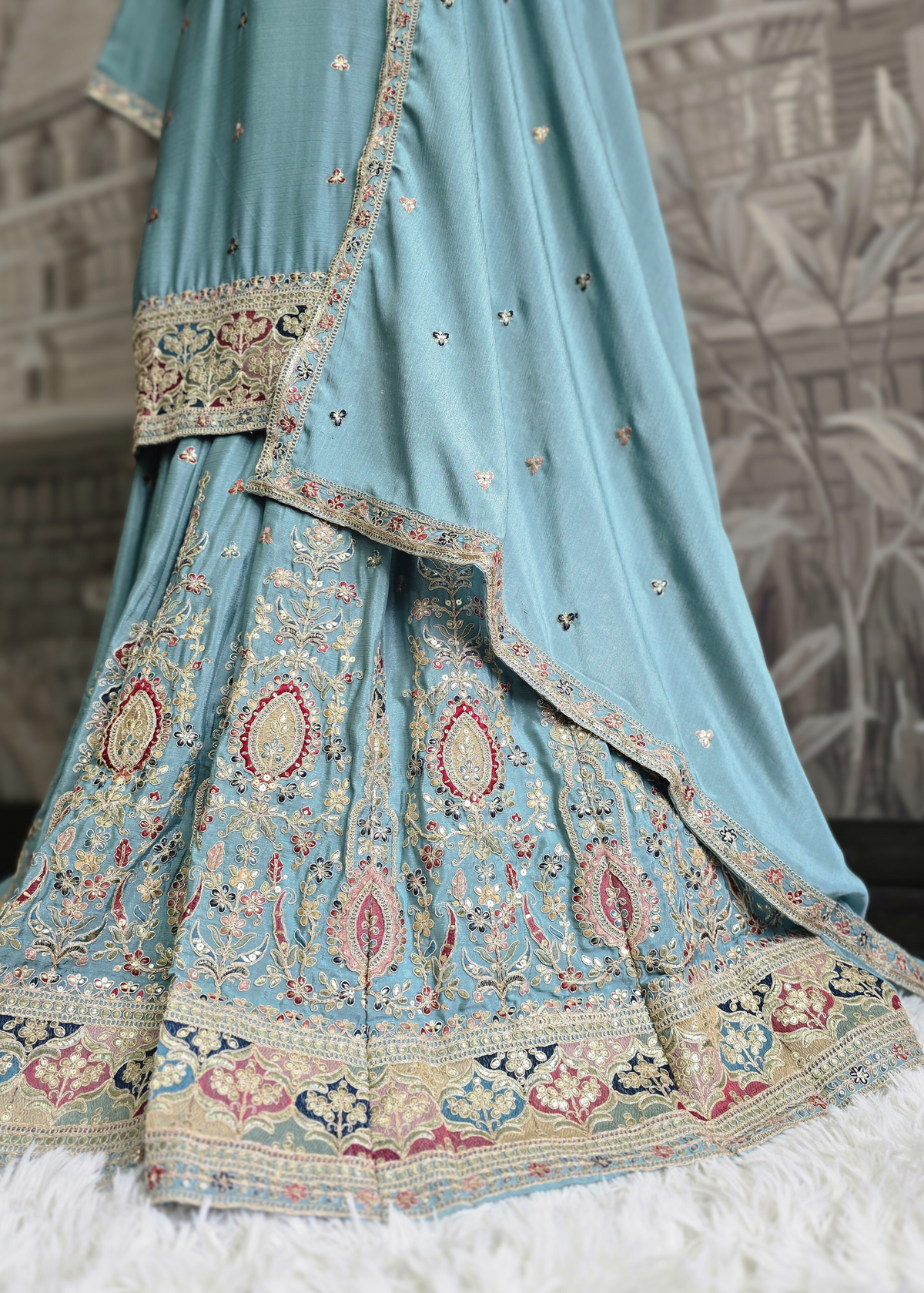 Luxury Blue Embroidered Sharara Suits (Sizes 16-20)