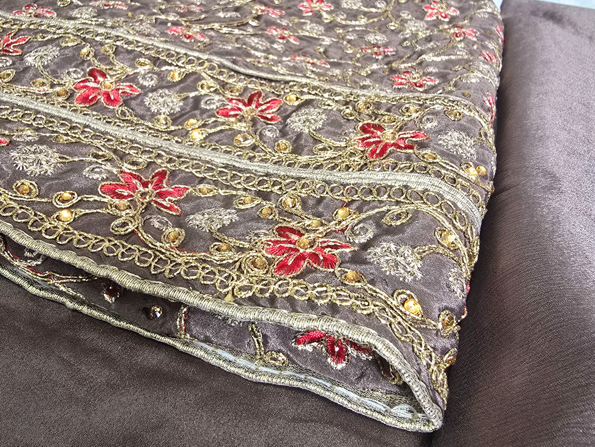Unstitched Mocha Brown Embroidered Suit