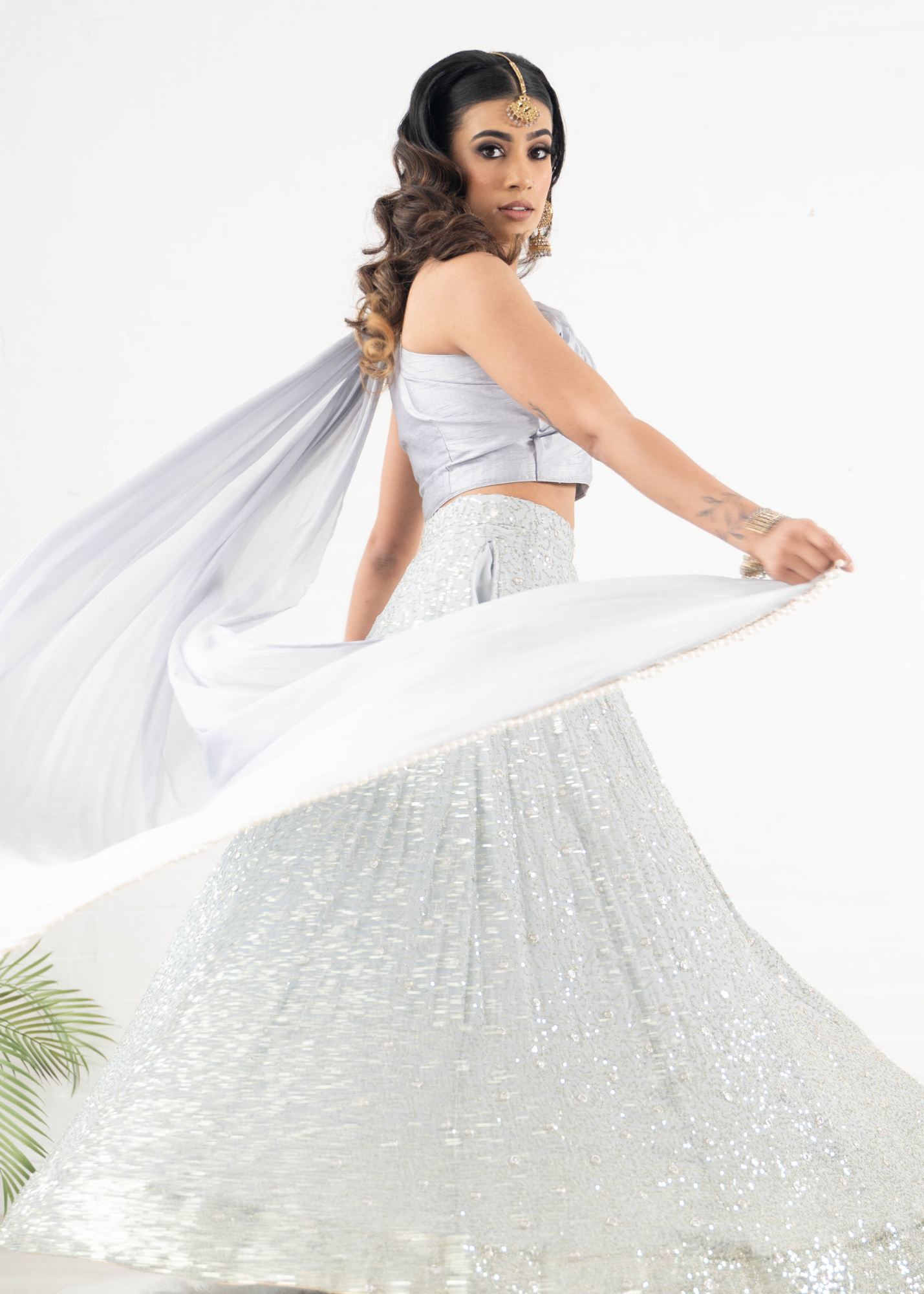 Arya Grey Luxury One Shoulder & Dupatta blouse (6-14)