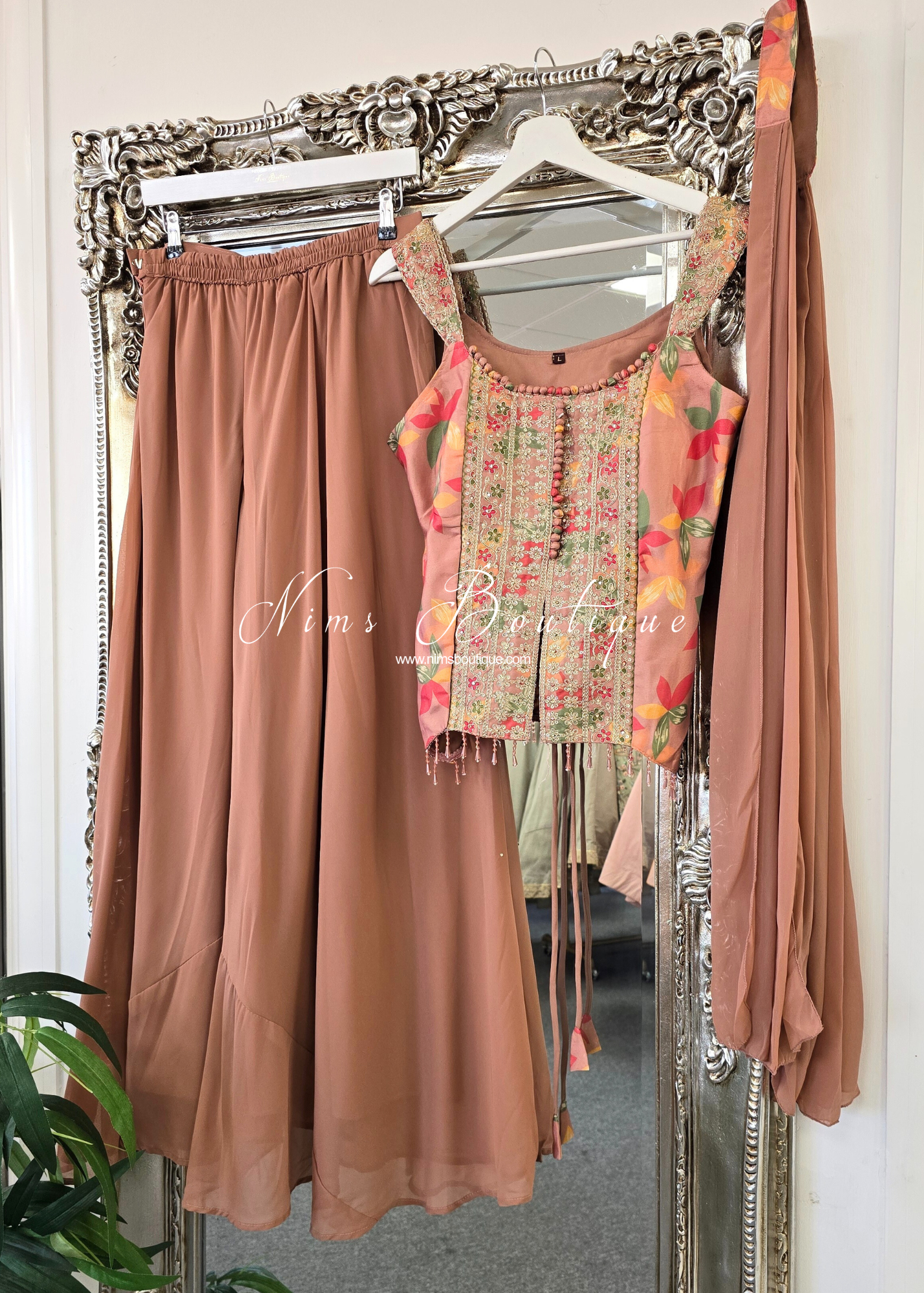 Mink Floral Sharara Suit (size 10-12)