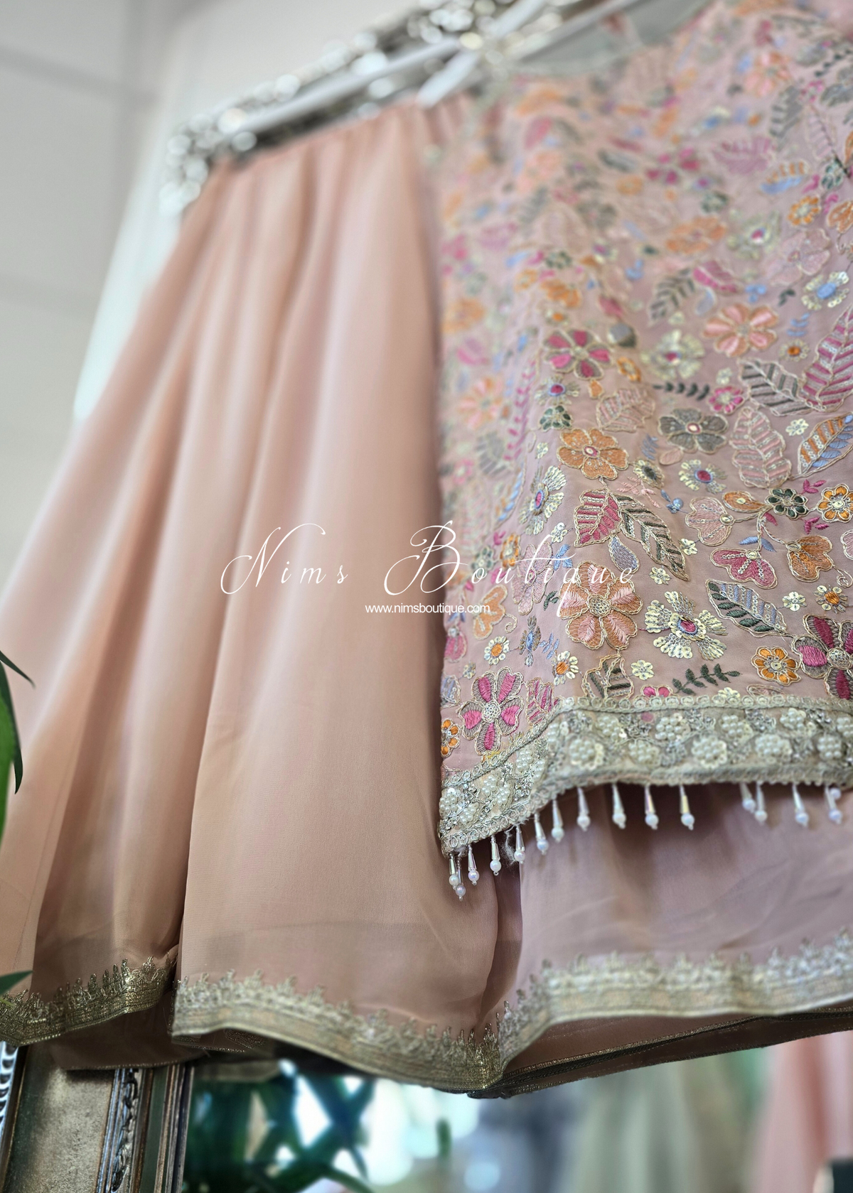Nude Blush Pink & Pastels Strap Embroidered Sharara Suit (size 12-14)