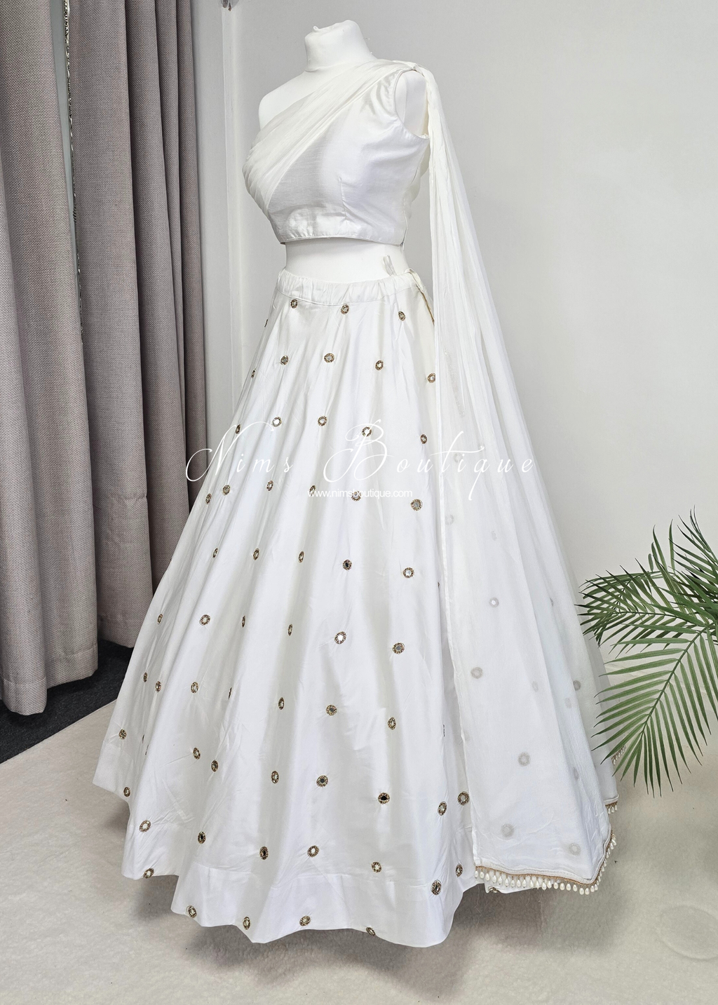 Arya White Luxury One Shoulder & Dupatta blouse (6-18)