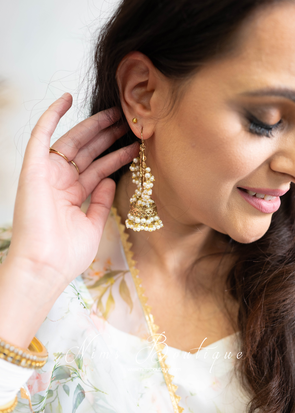 Emilia Royal Antique Gold Pearl Hoop Jhumka Earrings