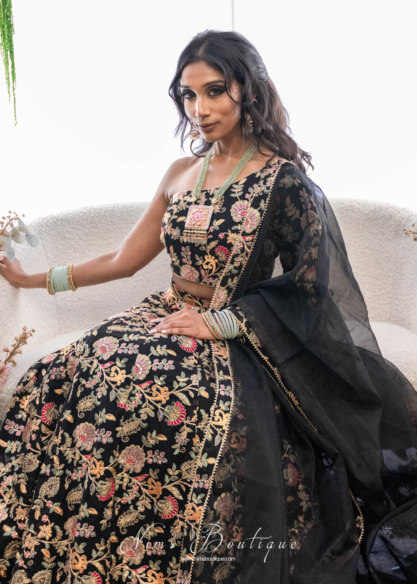 Amrita Black Multicolour One Shoulder Lehnga (sizes 8-14)