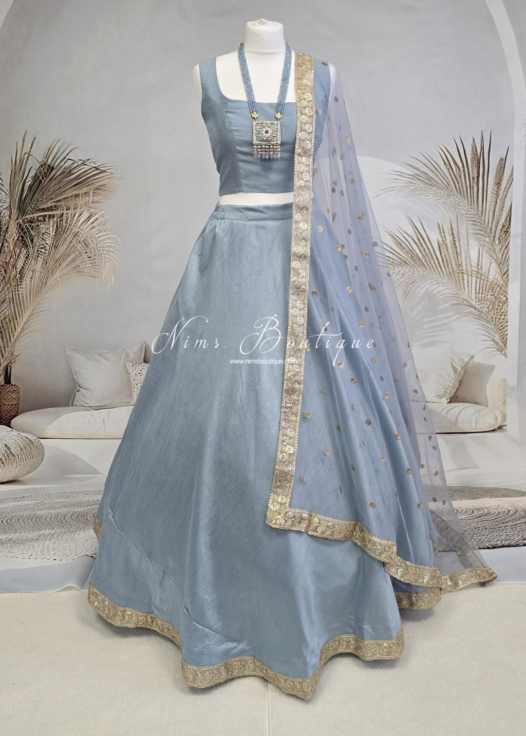 Saloni Readymade Dusky Blue Raw Silk skirt/lehnga (sizes 4-20)