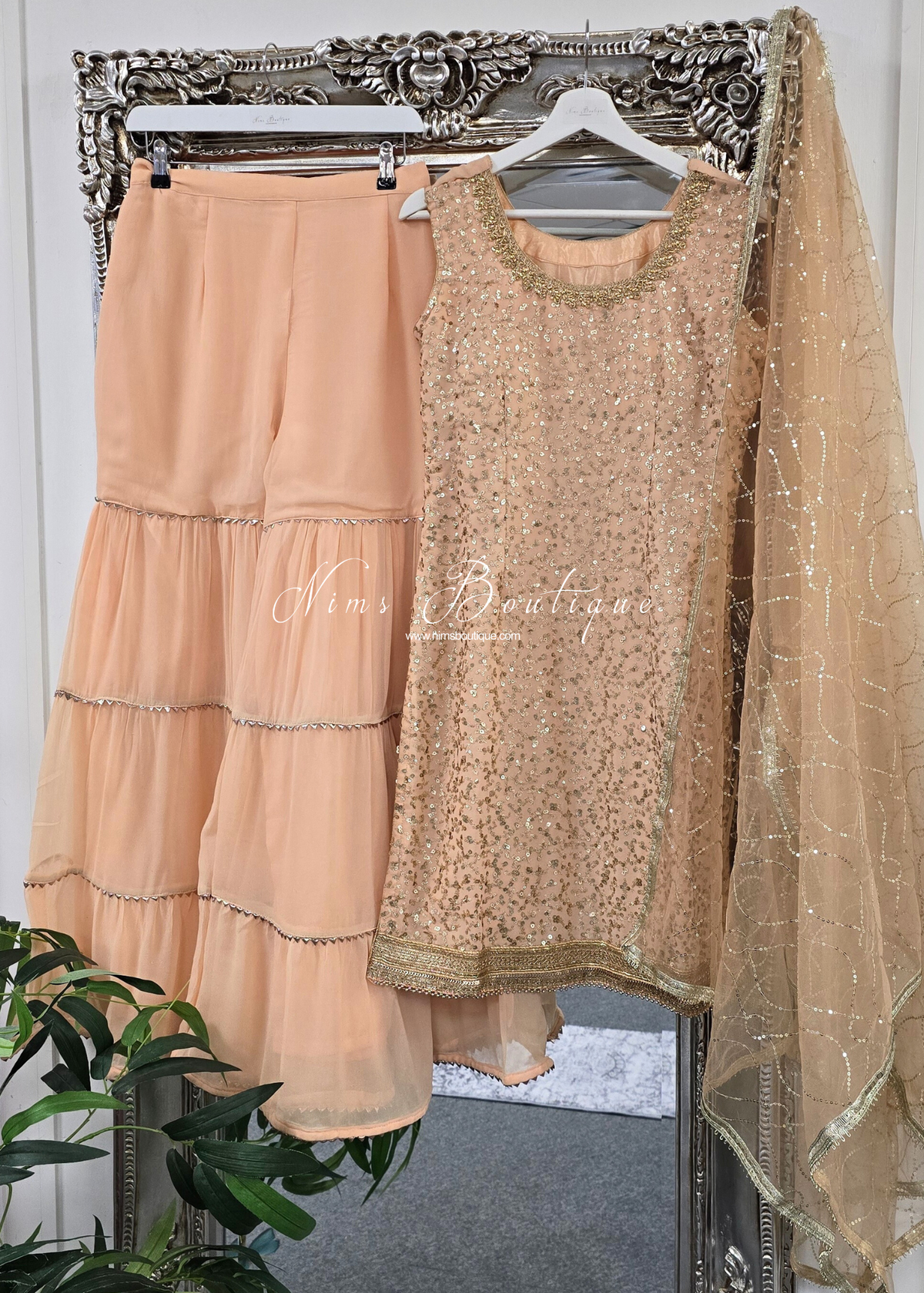 Peach Sequin Gharara Suit (size 10-12)