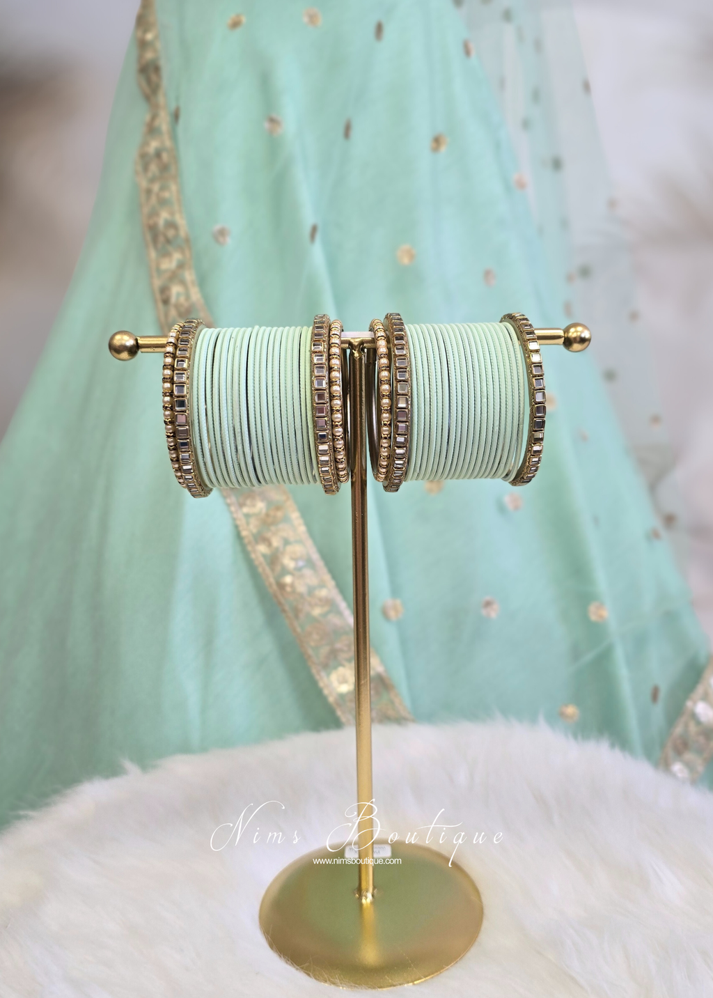 Light Mint & Kundan Set of Bangles (MBN)