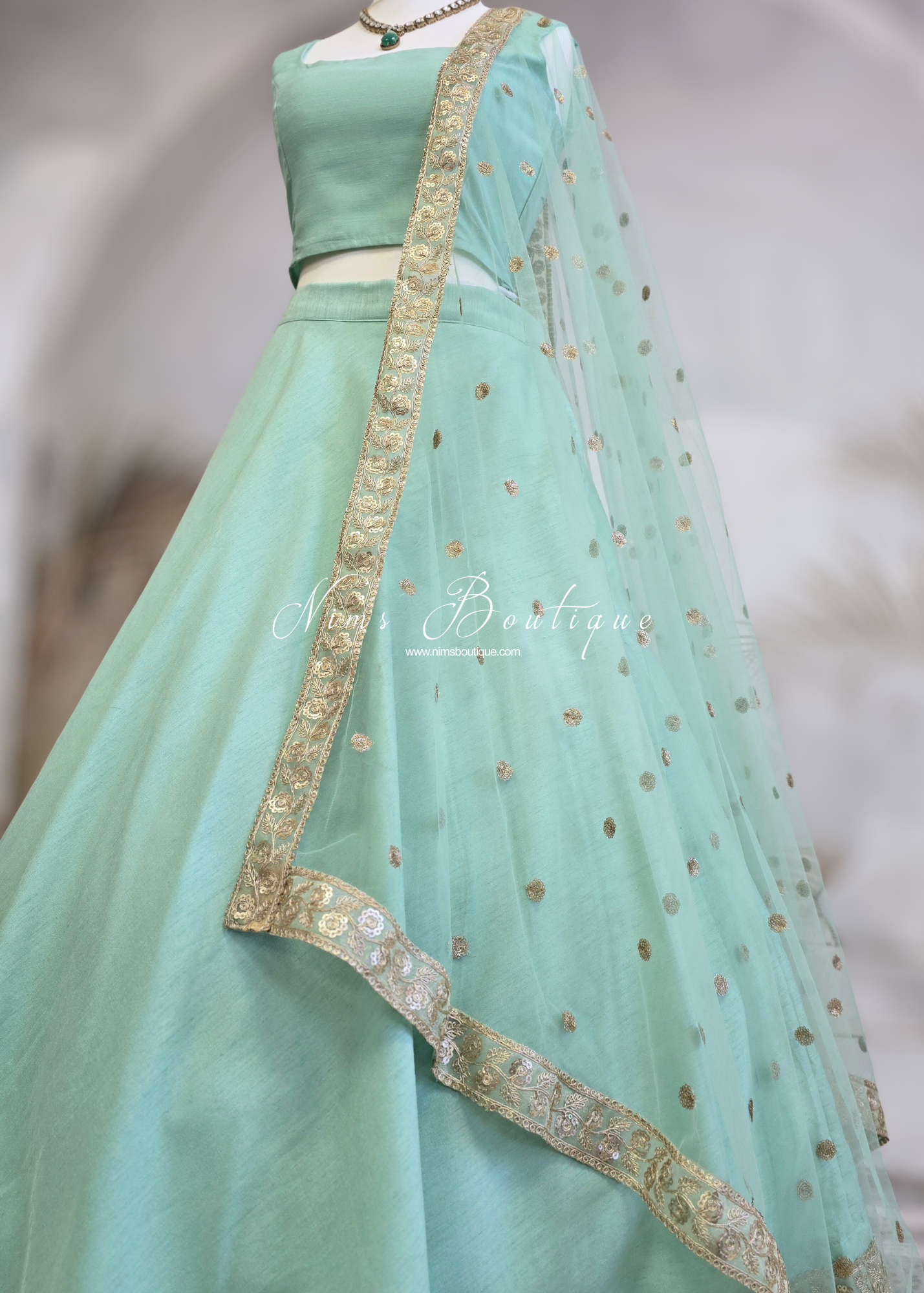 Saloni Mint Green Sequin Dupatta/Chunni Nims Boutique Saloni Mint Green Sequin Dupatta/Chunni Nims Boutique