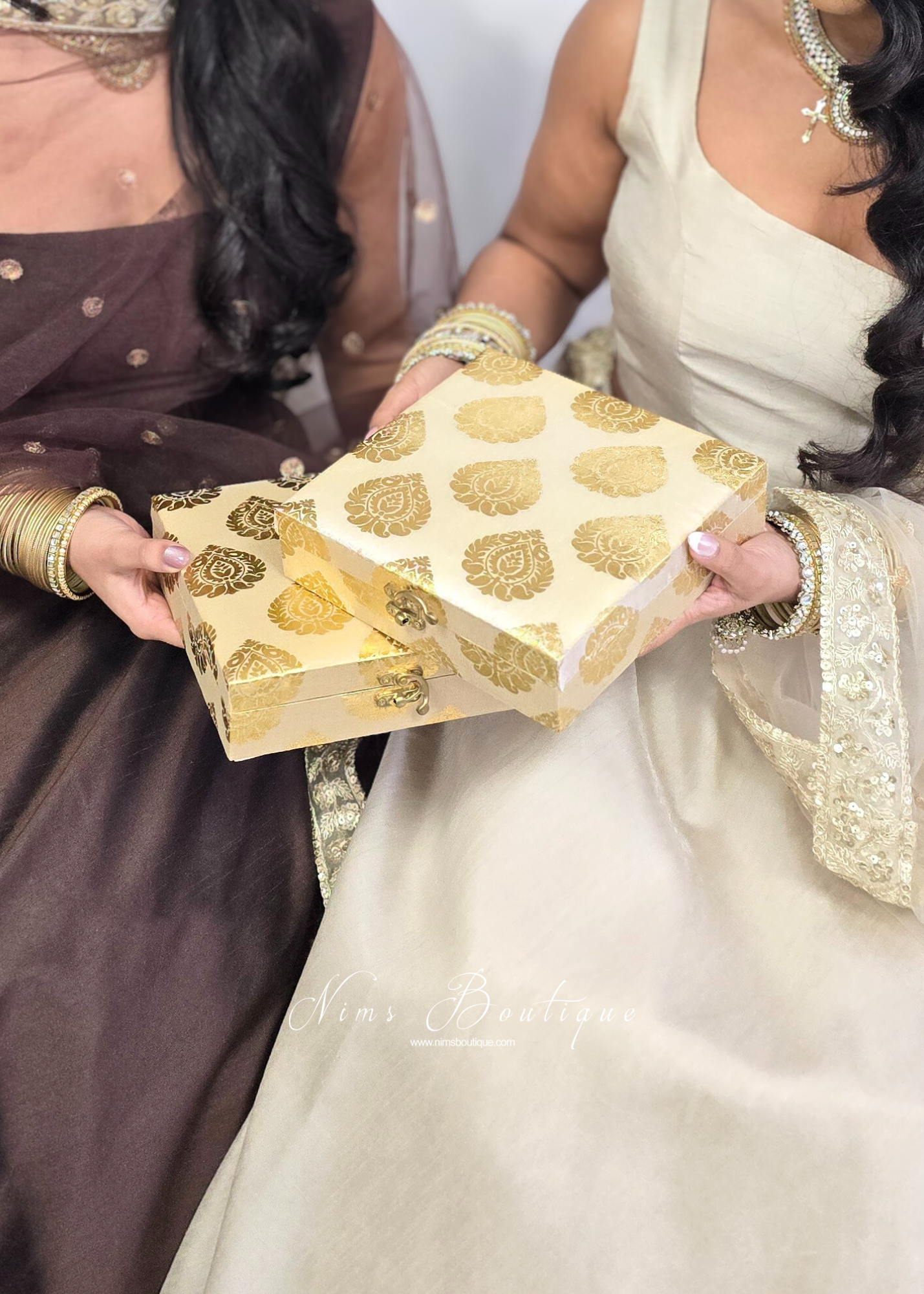 Cream Brocade Silk Square Jewellery Gift Box