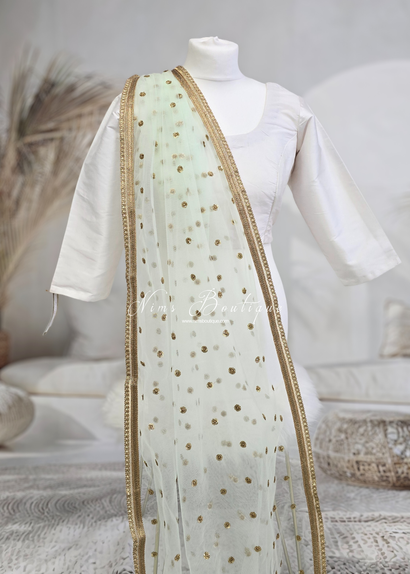 Luxury Light Mint Green Net Sequin Dupatta/Chunni (LNS7)