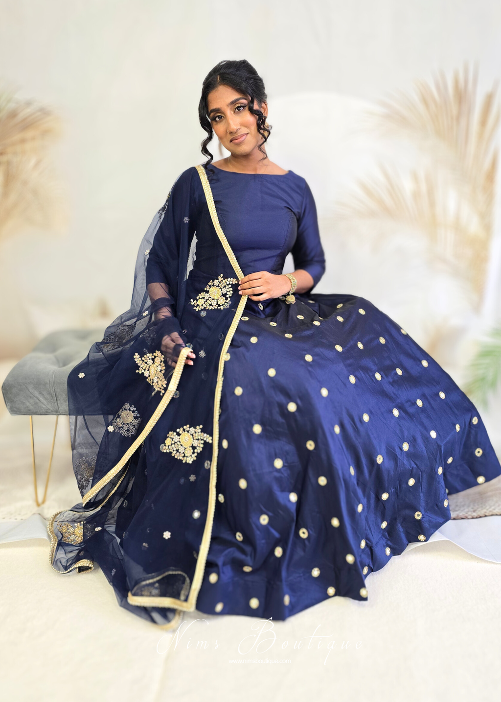 Rani Luxury Silk Navy Mirror readymade skirt/lehnga (sizes 4-22)