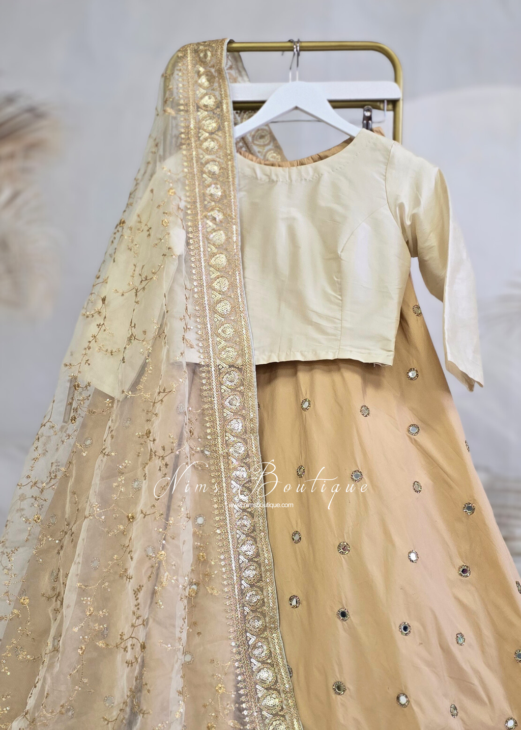 Mahi Luxury Light Gold Organza Embroidered Dupatta/Chunni