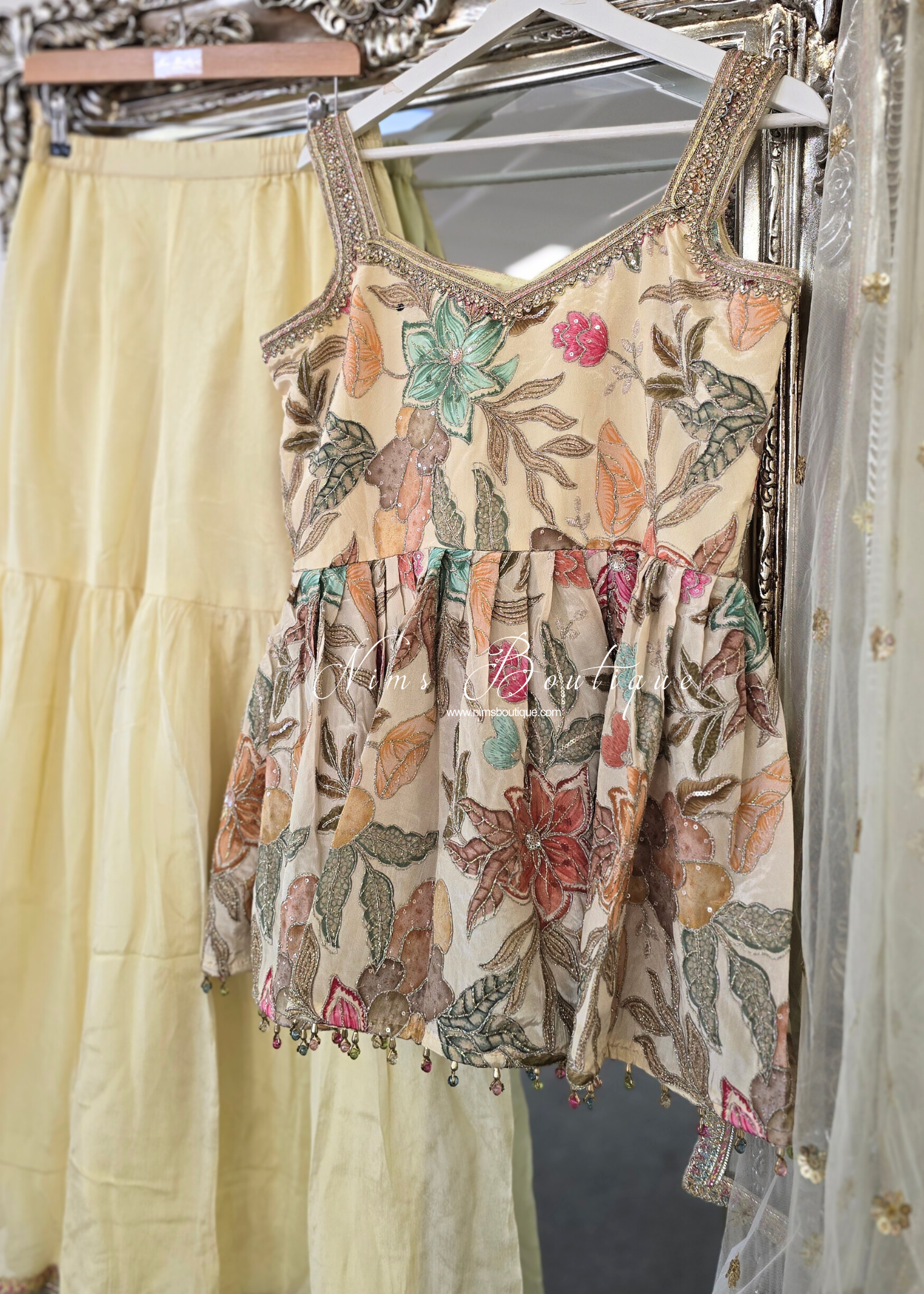 Lemon Frock Thread Embroidered Gharara Suit (size 12-14)