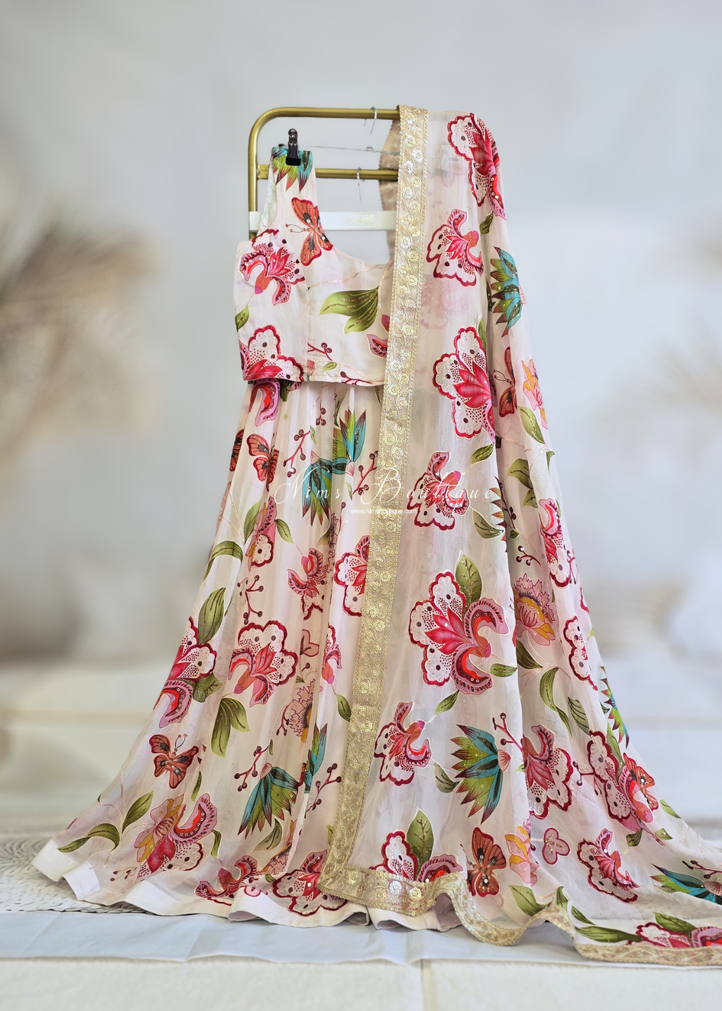 Evelina Cream Floral readymade trousers (size 4-18)