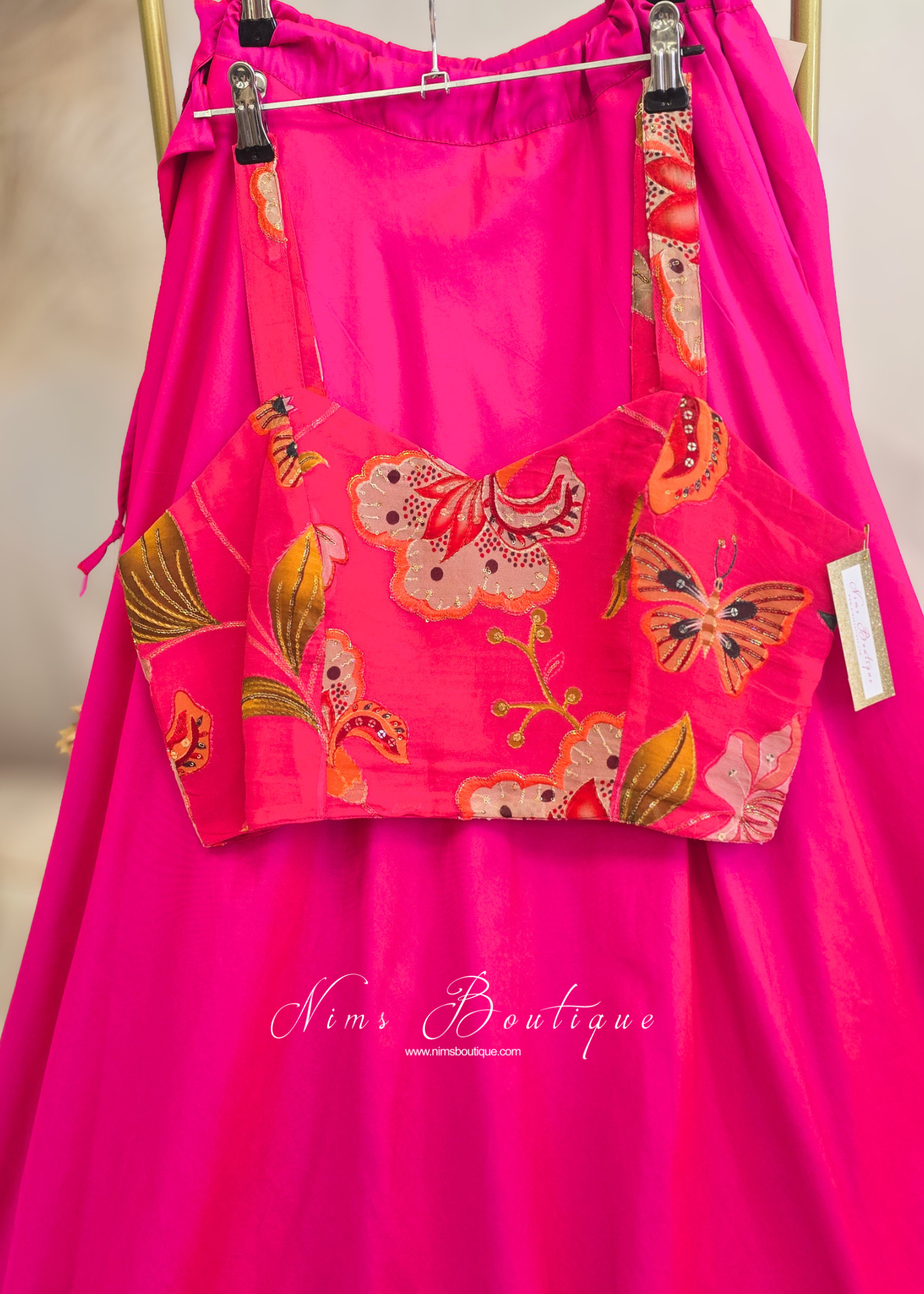 Lillianna Hot Pink Floral Strap Blouse