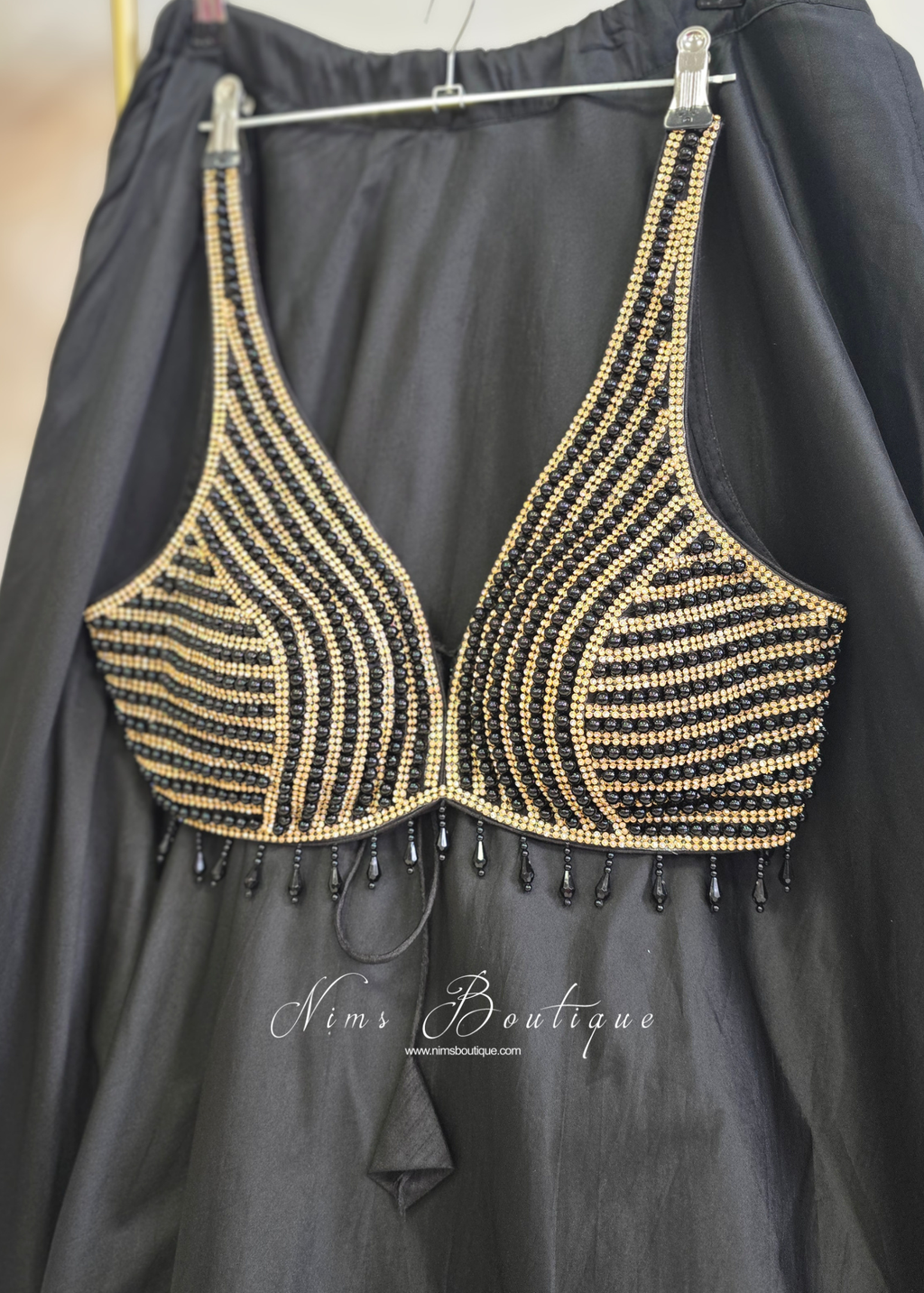 Giselle NB Luxury Black Gold Bead Blouse (one size)