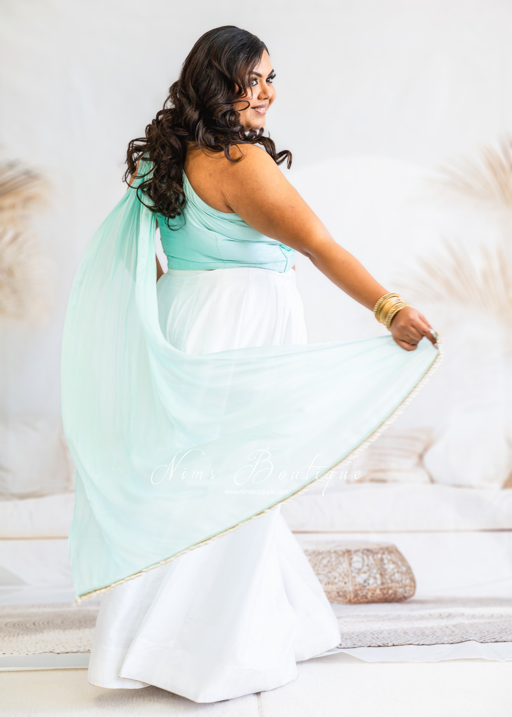 Arya Mint Luxury One Shoulder & Dupatta blouse (4-12)