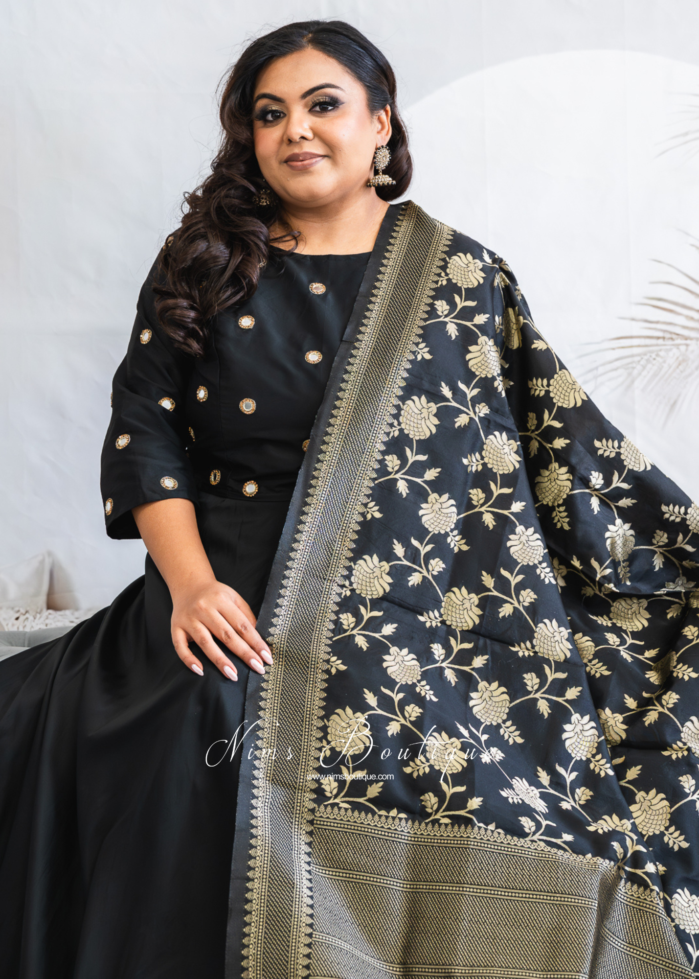 Rani Luxury Black Silk Mirror Blouse with sleeves (size 6-18)
