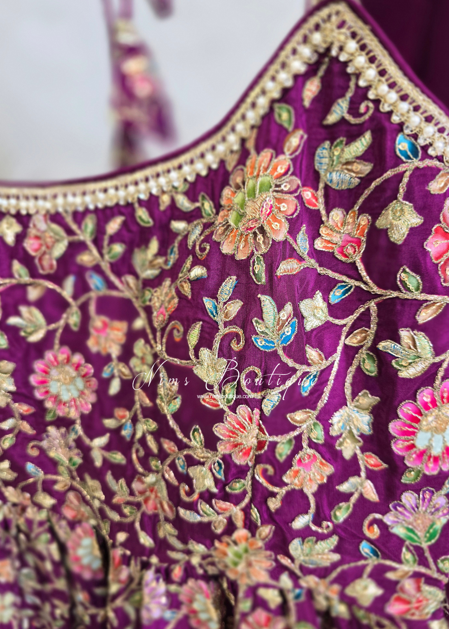 Plum Purple Frock Thread Embroidered Gharara Suit (size 12)