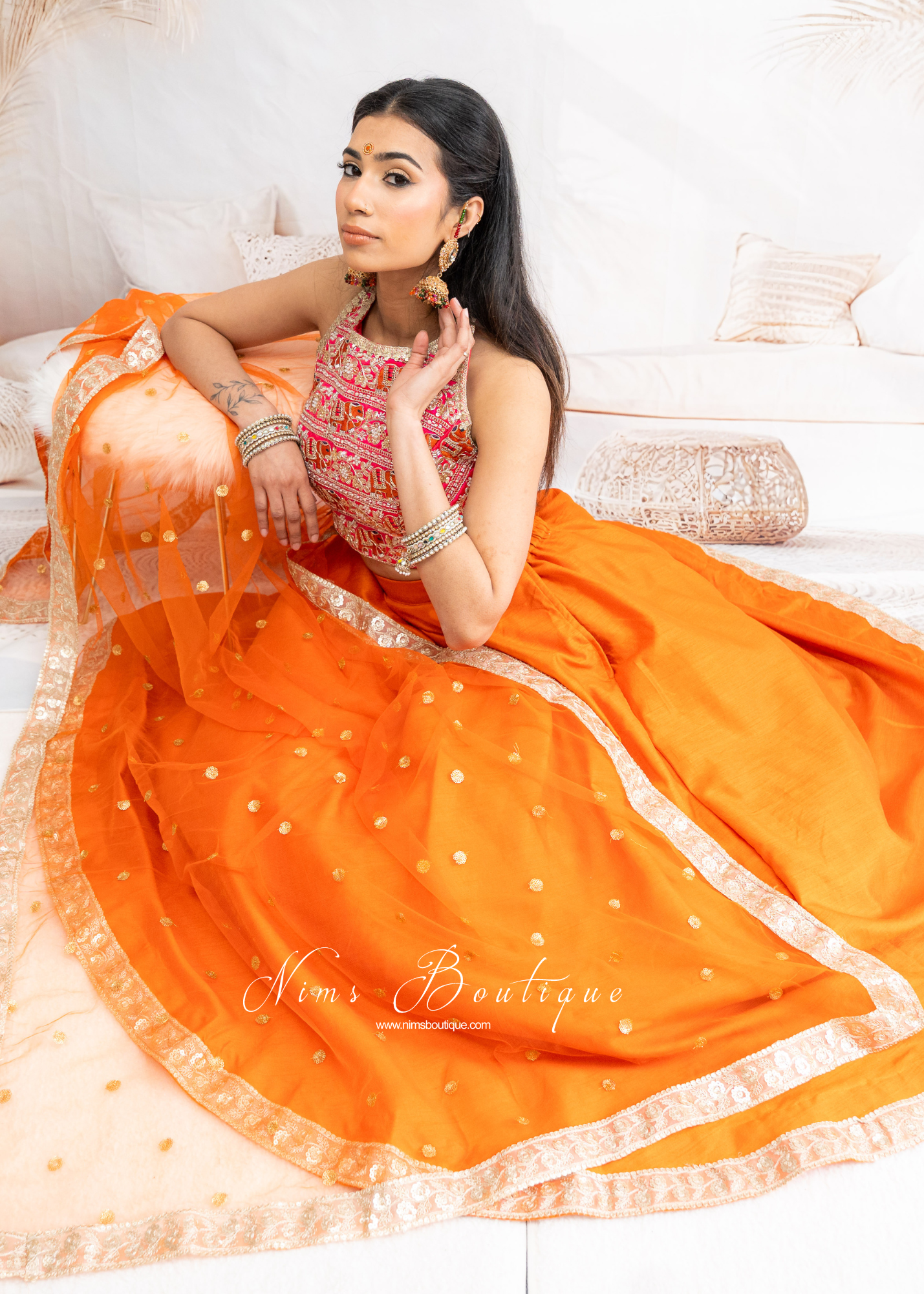 Saloni Readymade Orange Raw Silk skirt/lehnga (sizes 4-20)