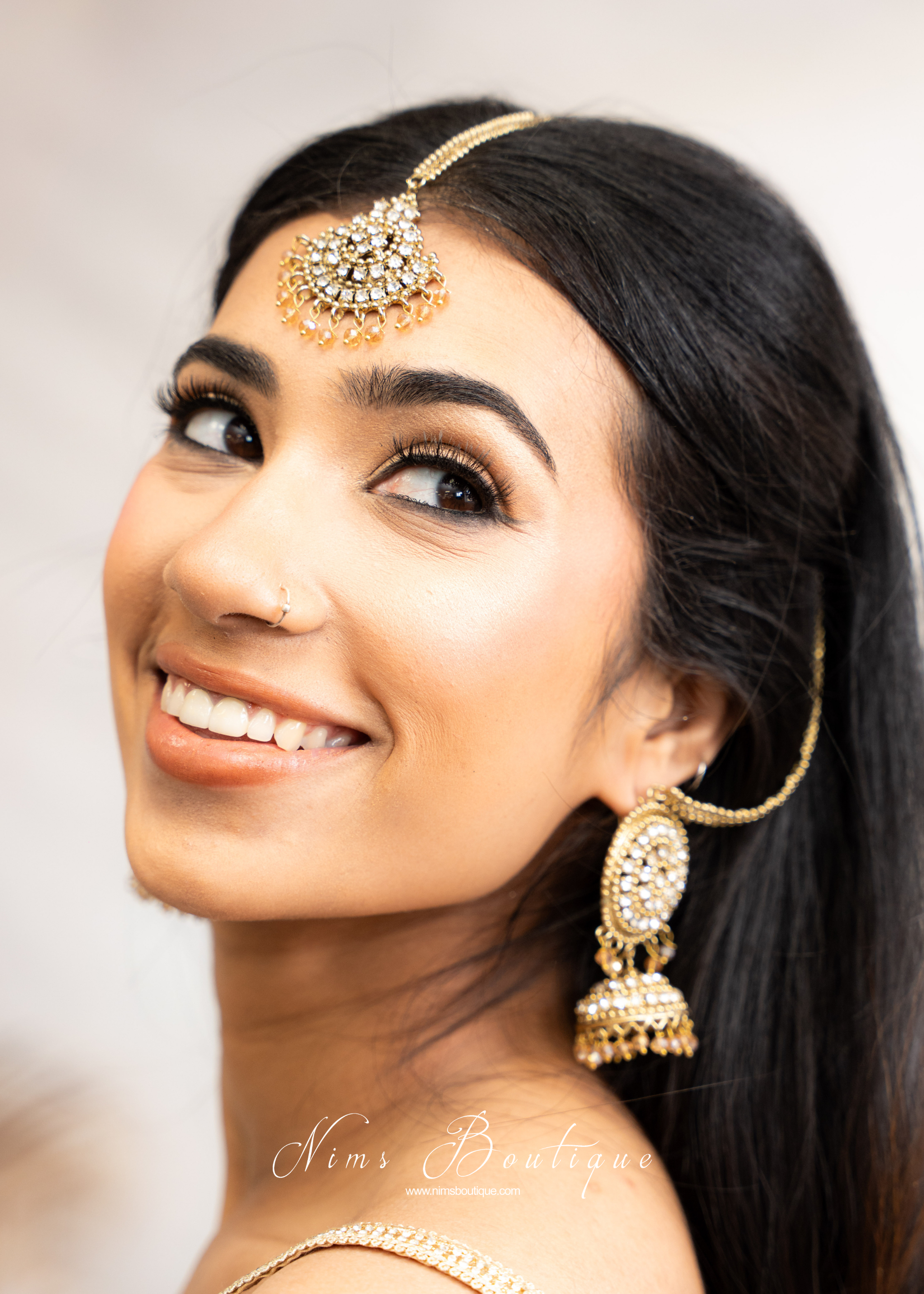 Royal Antique Gold & Clear Stone Tikka Set