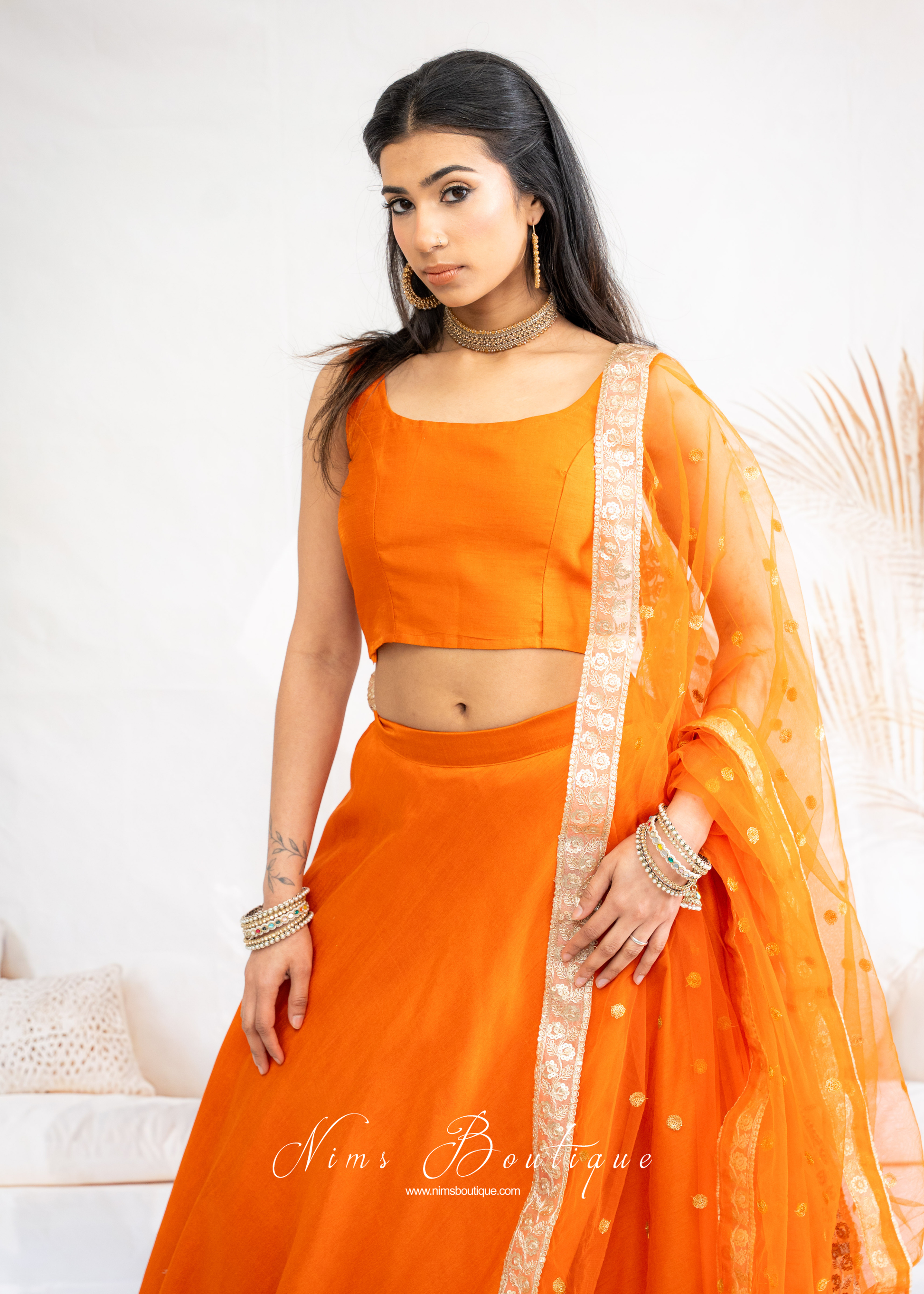 Saloni Sleeveless Orange Raw Silk Blouse (4-20)
