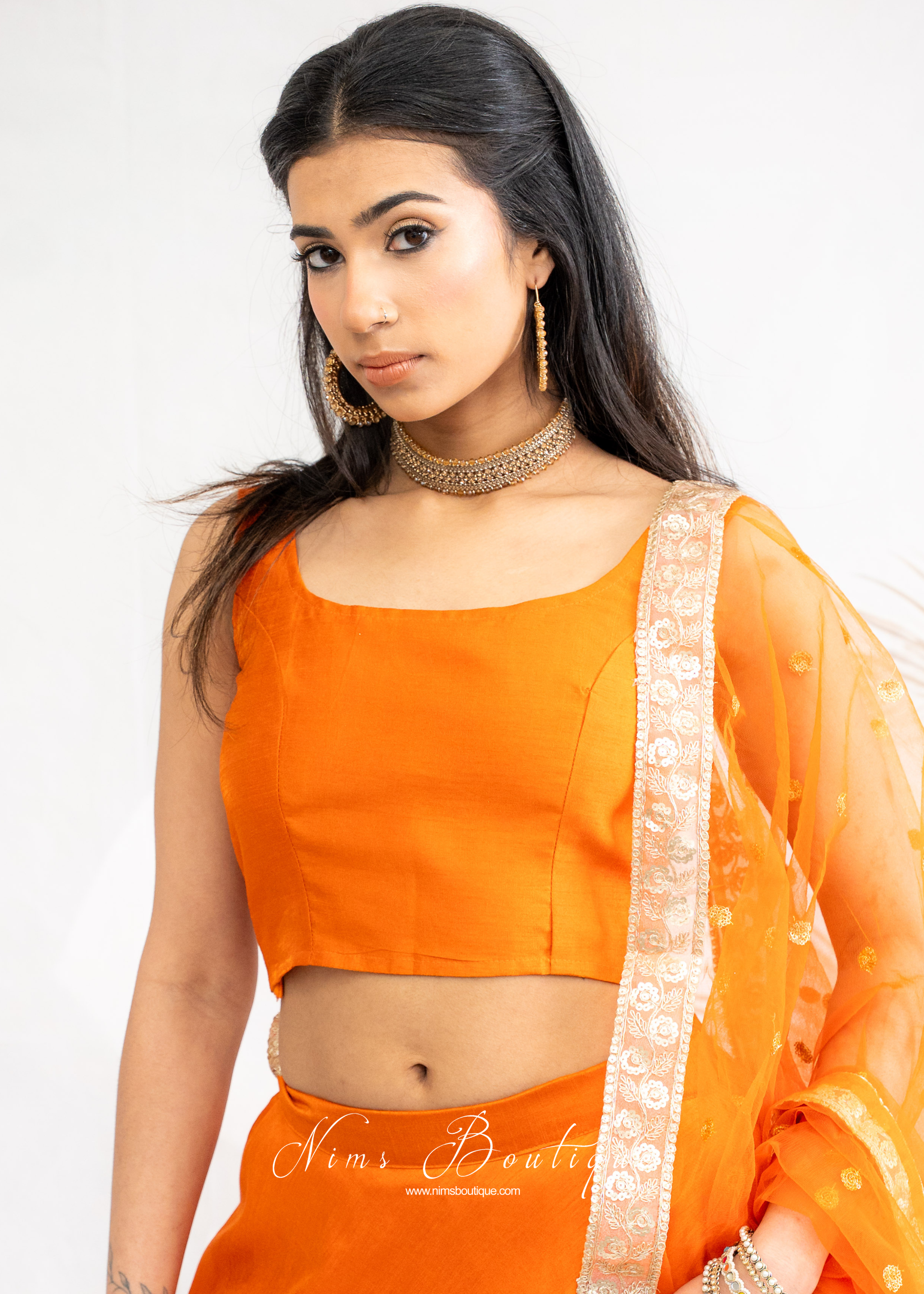 Saloni Sleeveless Orange Raw Silk Blouse (4-20)