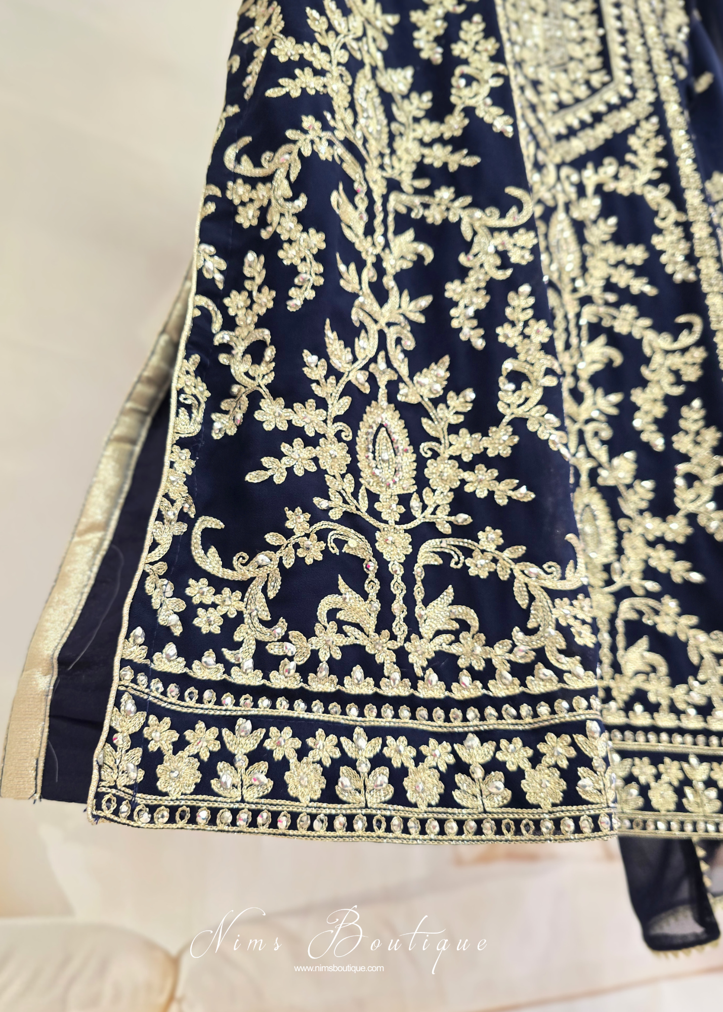 Navy Embroidered Trouser Suit (size 16)