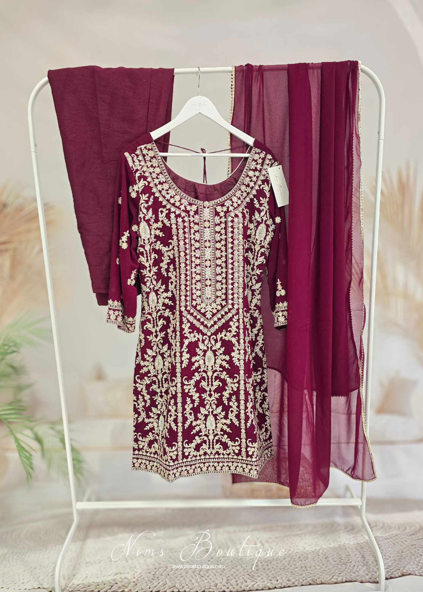 Maroon/Wine Embroidered Trouser Suit (size 16)