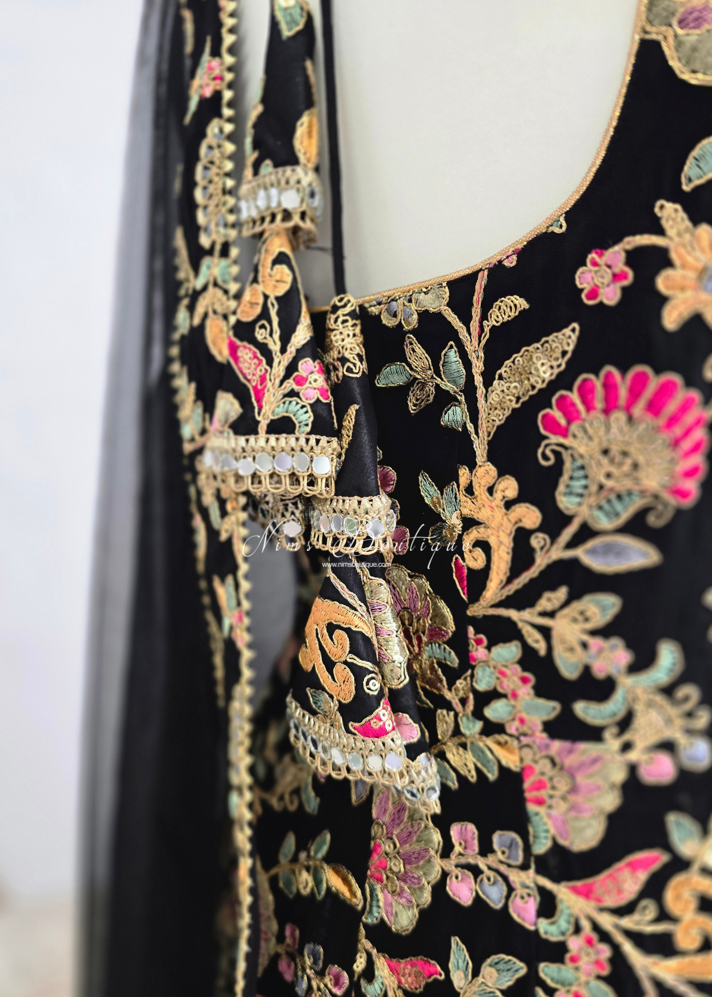 Amrita Luxury Black Multicolour Anarkali Suit with Pajami (size 4-16)