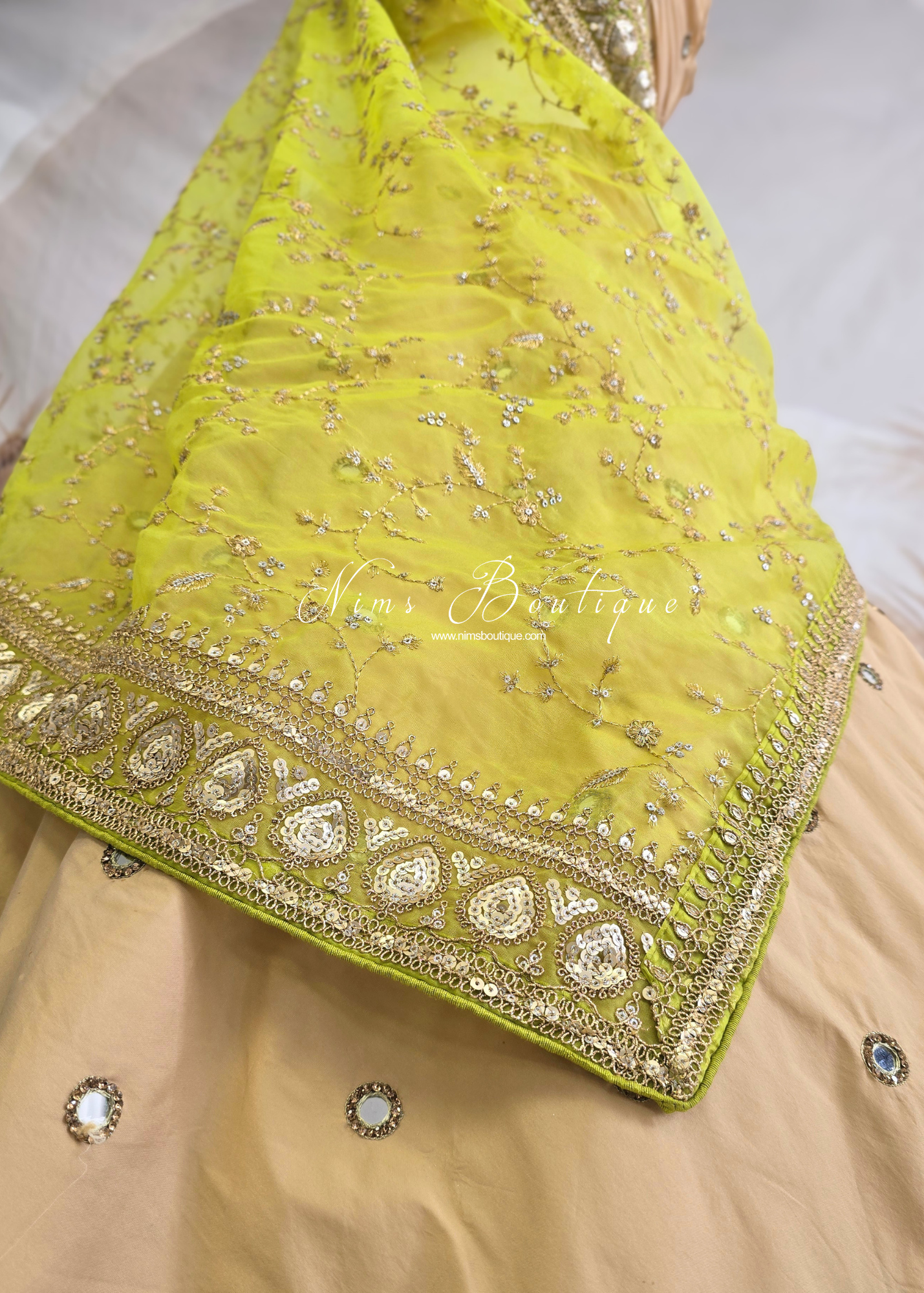 Mahi Luxury Lime Organza Embroidered Dupatta/Chunni