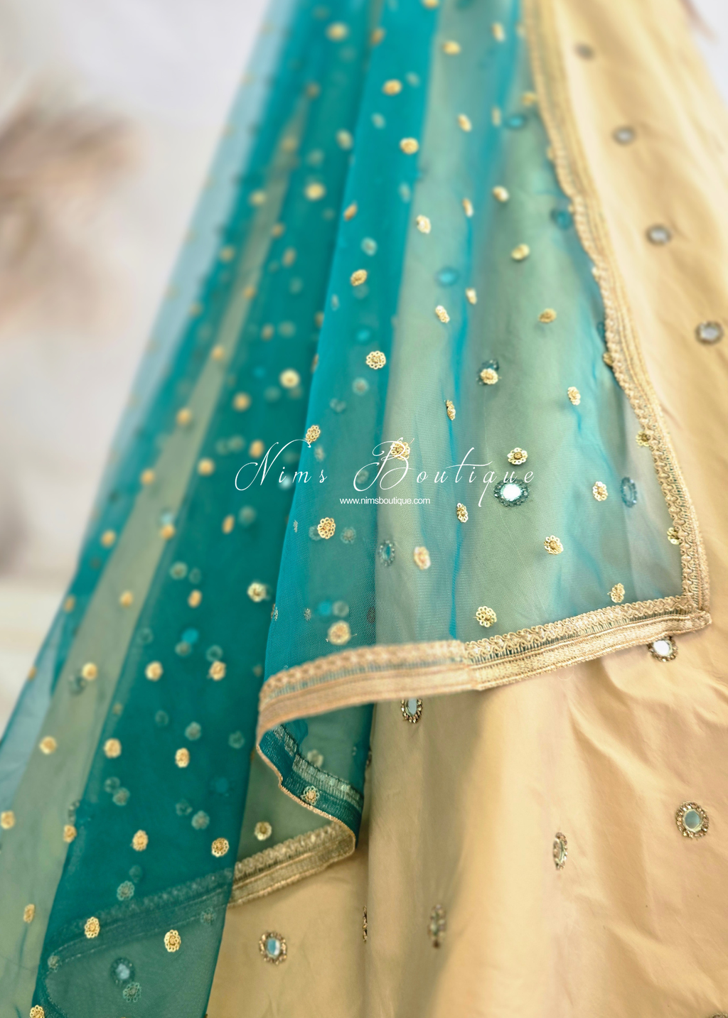 Luxury Peacock Green Net Sequin Dupatta/Chunni (LNS12)