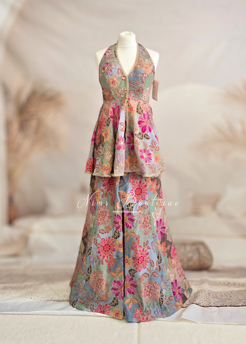 Luxury Halterneck Embellished Gharara Suit (size 12)