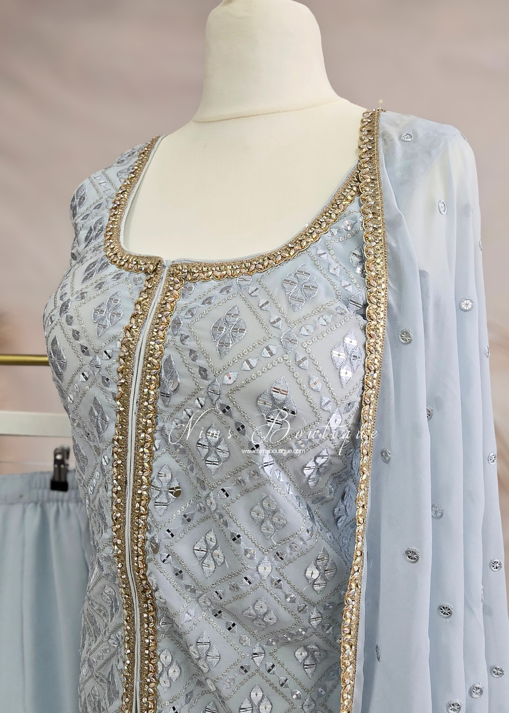 Light Blue Thread Embroidered Gharara Suit (size 12)