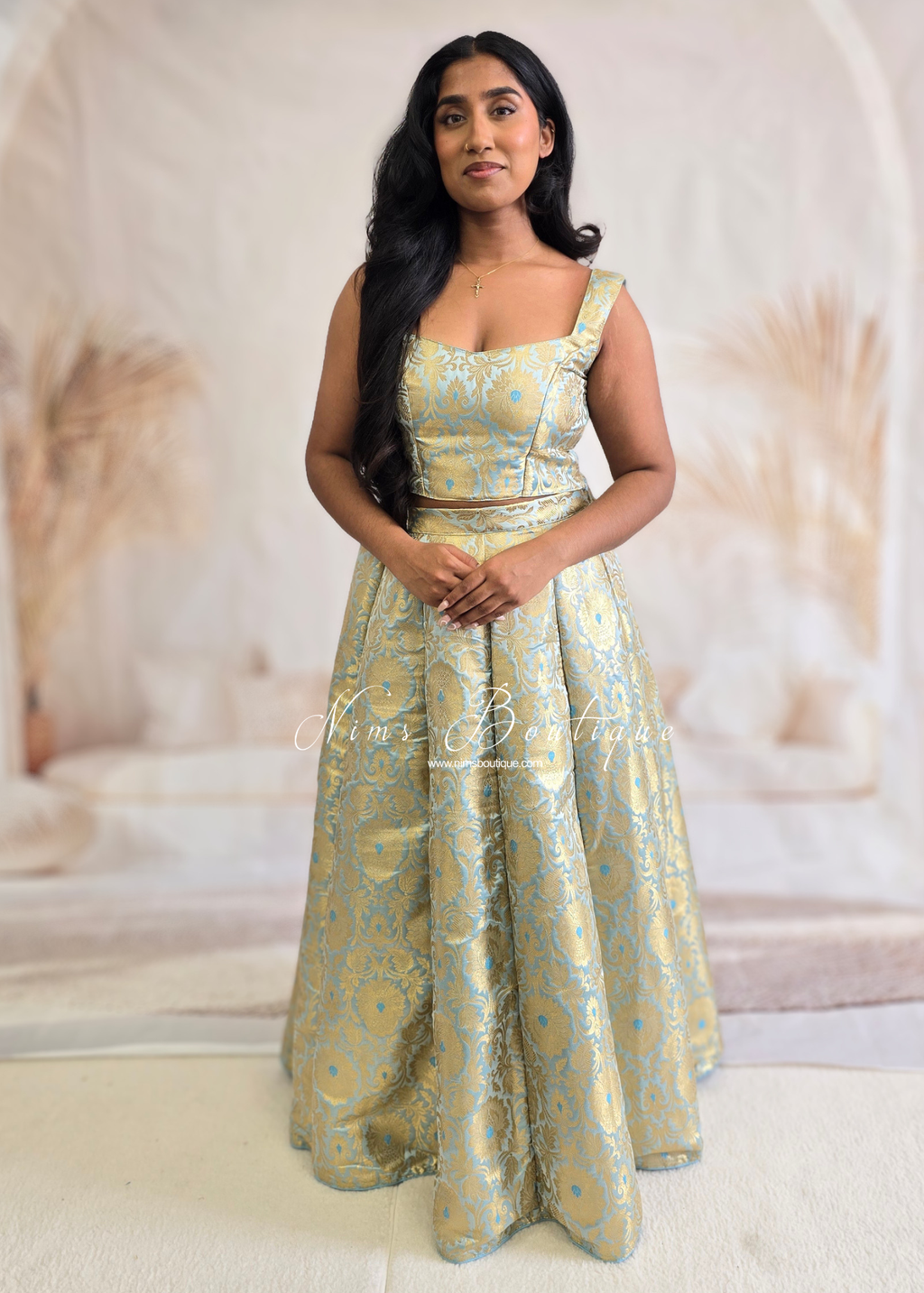 Powder Blue Brocade Sleeveless Blouse (4-16)