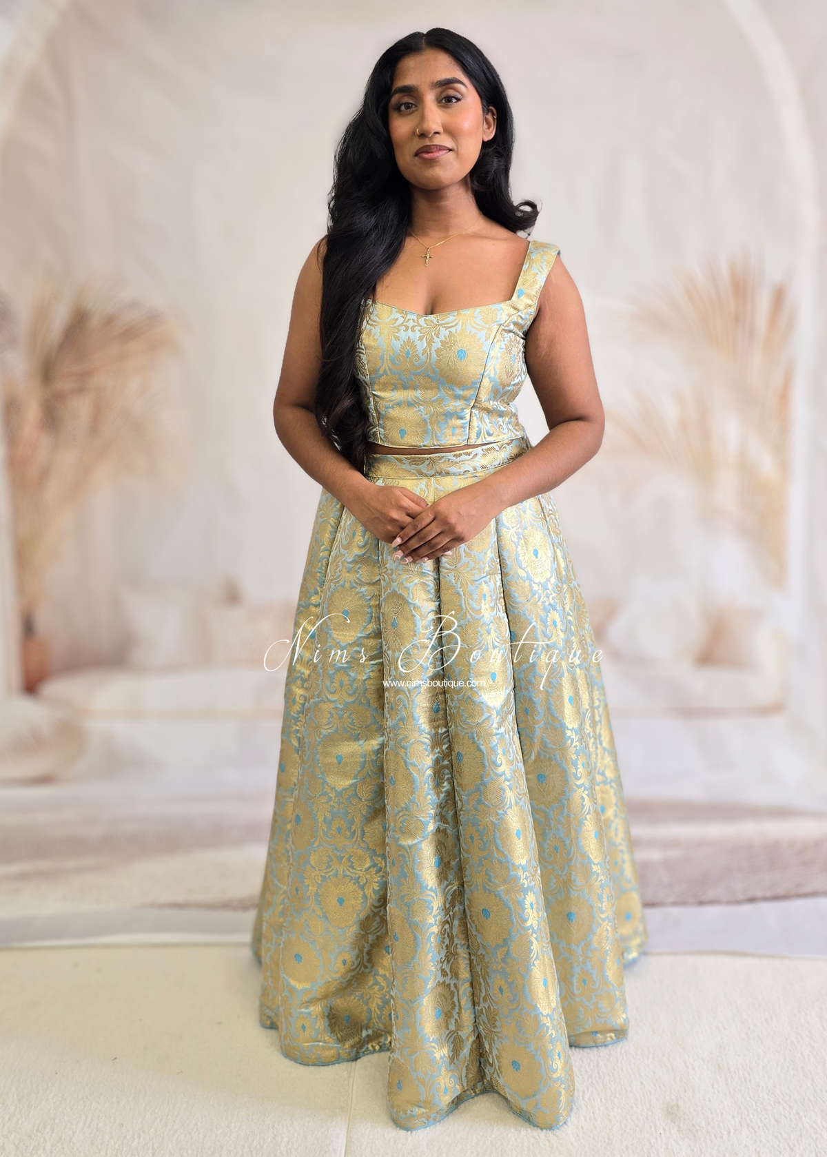 Powder Blue Brocade Sleeveless Blouse (4-16)