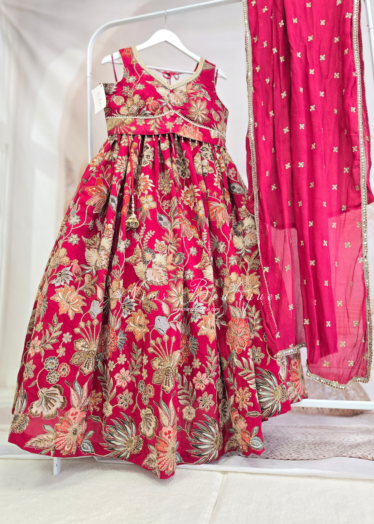 Luxury Raspberry Floral Embellished Lehnga. Size 12