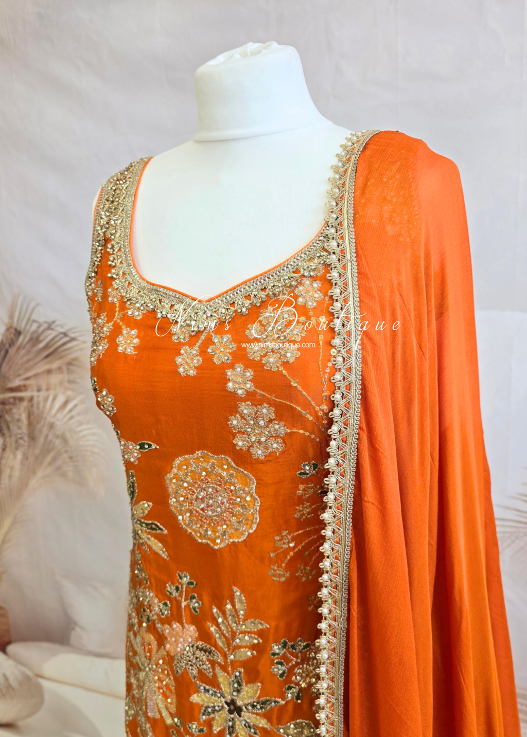 Orange Multicolour Embroidered Sharara Suit (Size 10-12)