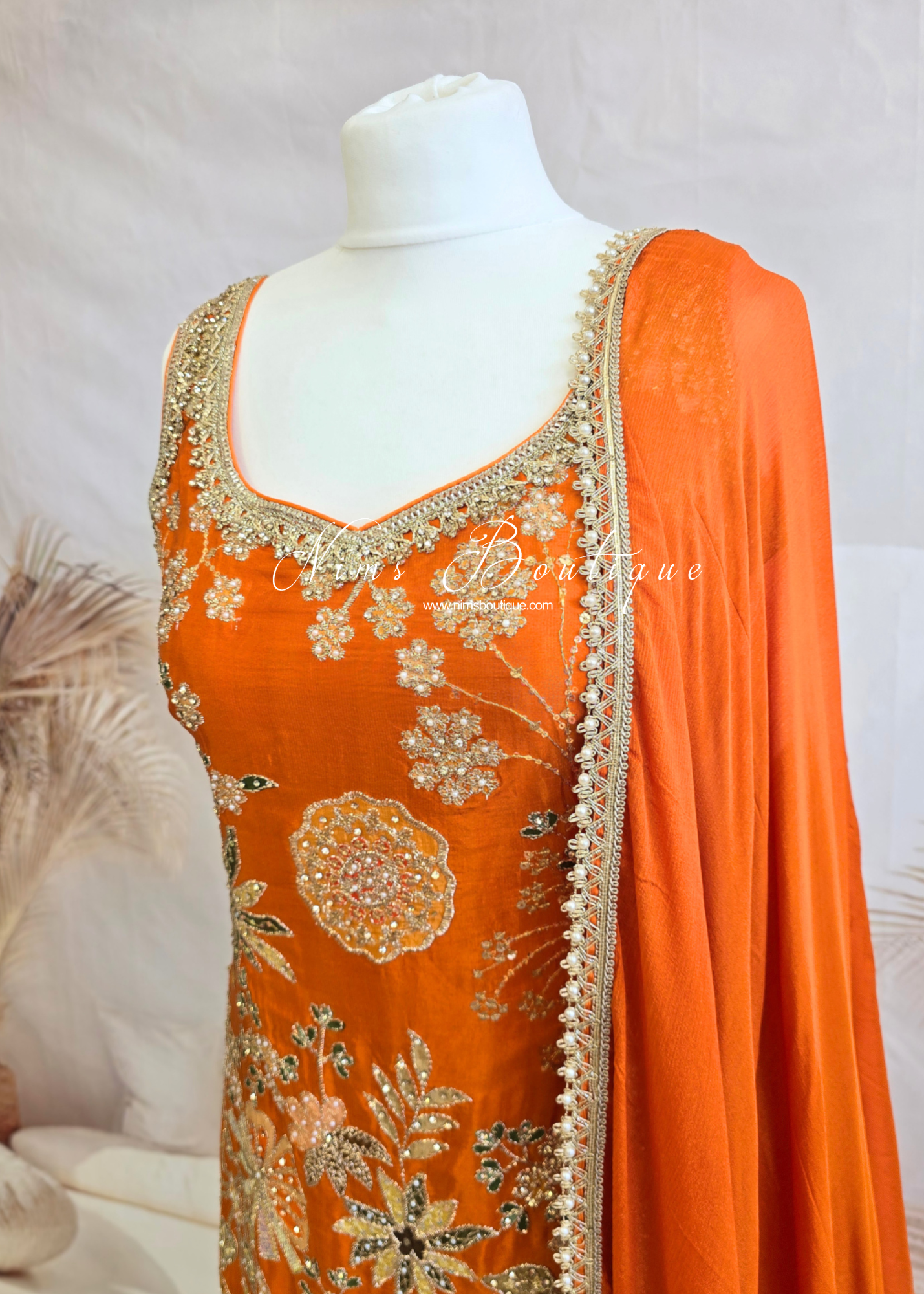Orange Multicolour Embroidered Sharara Suit (Size 10-12)