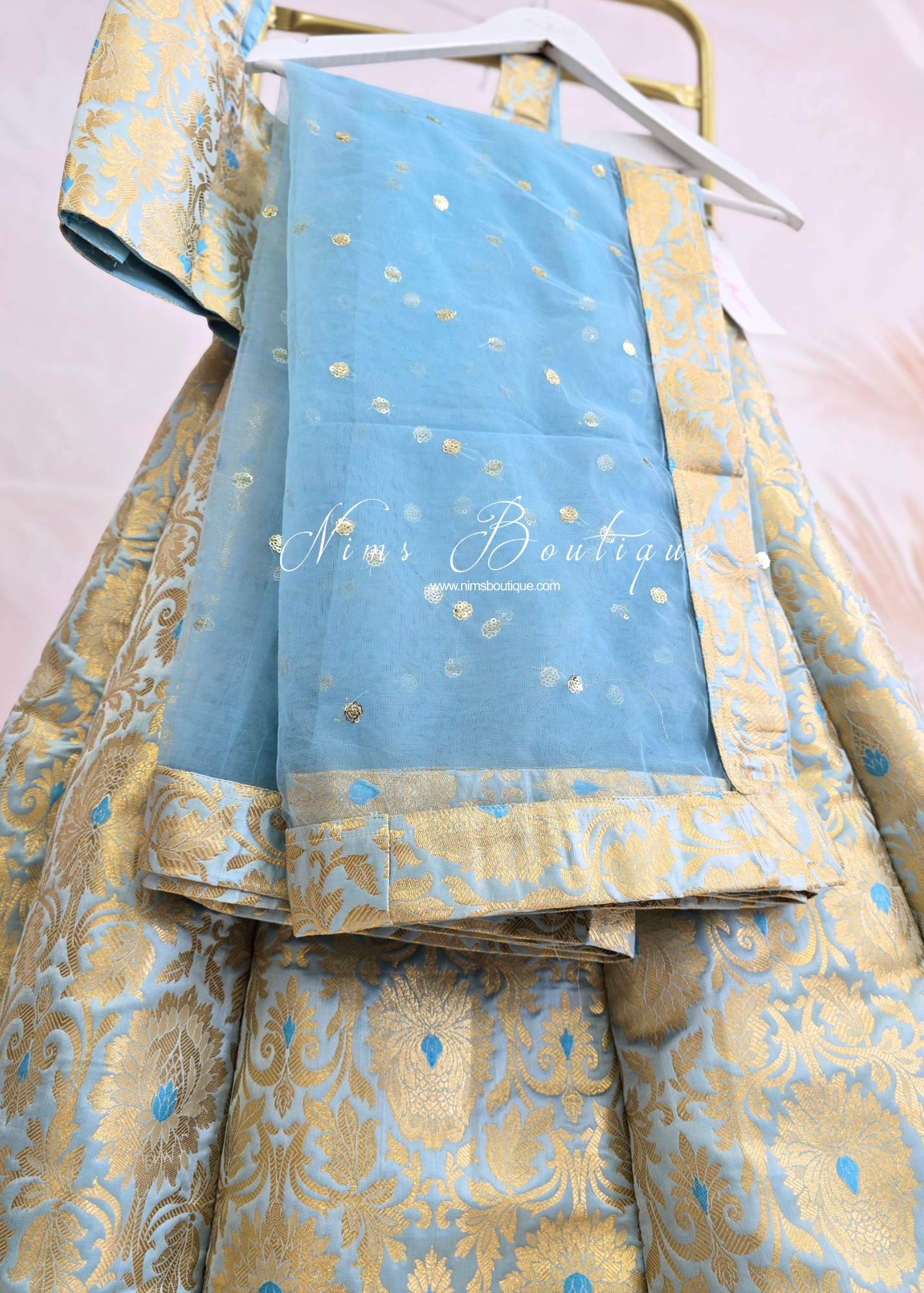 Jasmine Powder Blue Brocade & Net Sequin Dupatta/Chunni